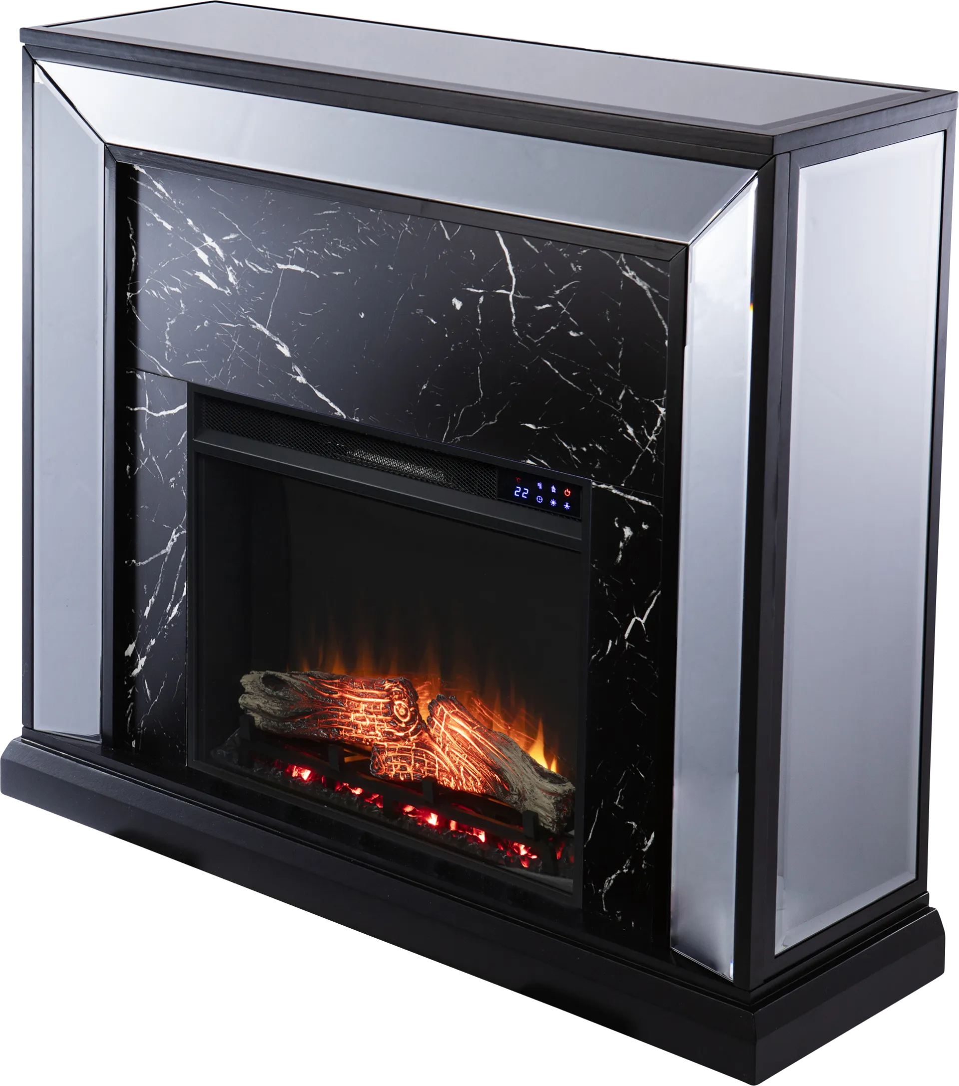 Levering IV Black 44 in. Console With Touch Panel Electric Log Fireplace - Image 1