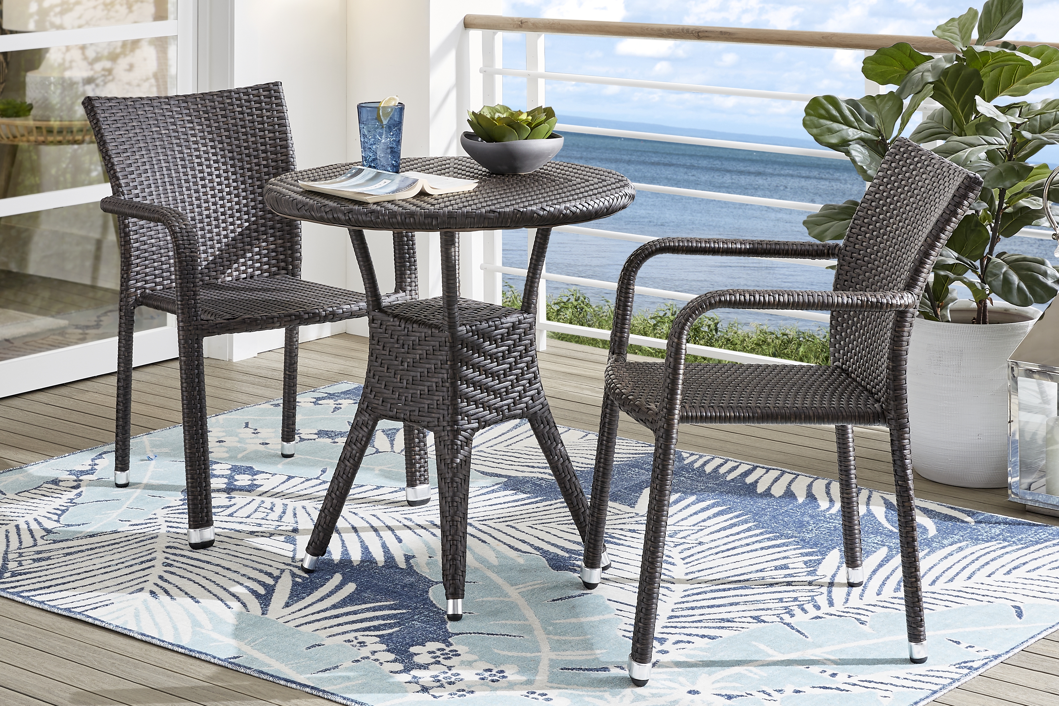 Bay Terrace Brown Wicker 3 Pc 28 in. Round Outdoor Dining Set - Thumbnail - Image 1