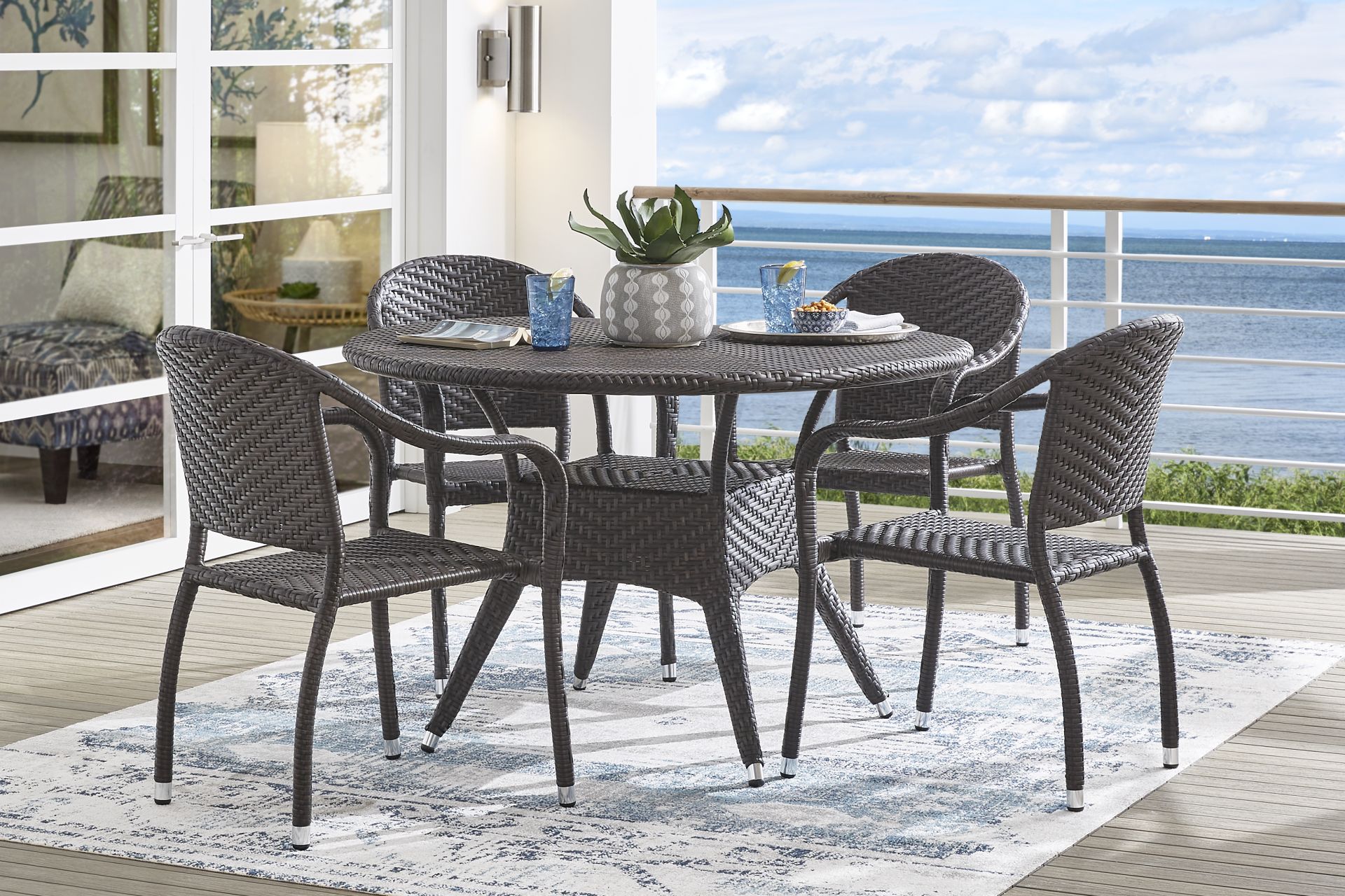 Bay Terrace Brown Wicker 48 in. Round Outdoor Dining Table - Image 2
