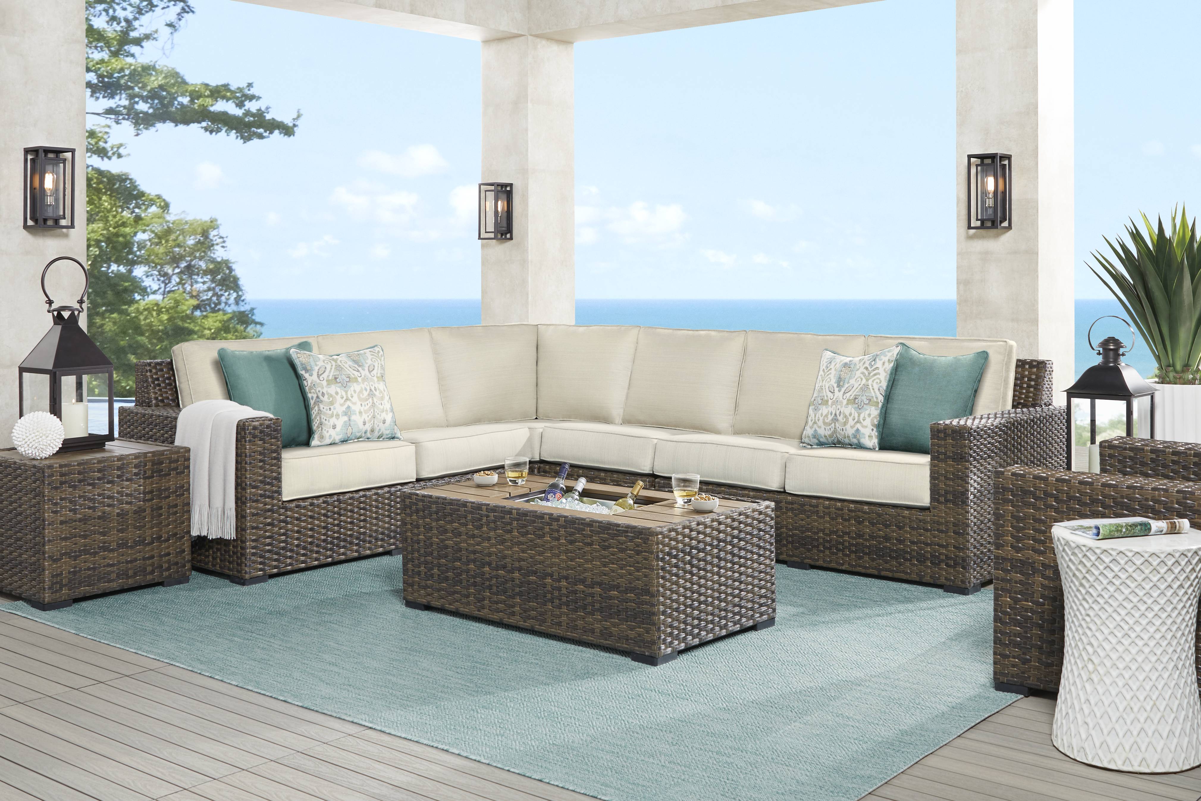 Rialto Brown 4 Pc Outdoor Sectional with Putty Cushions - Thumbnail - Image 2