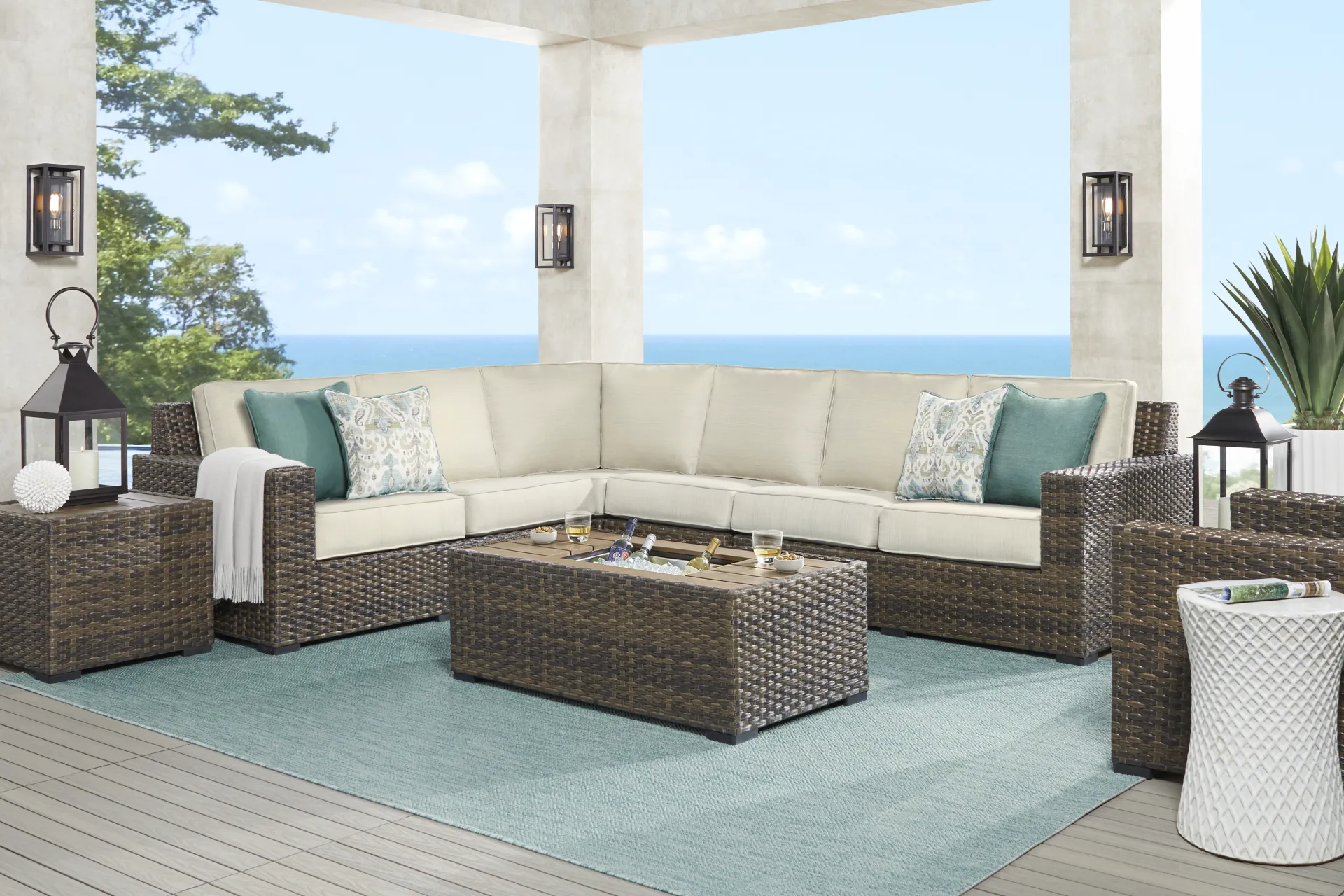 Rialto Brown 4 Pc Outdoor Sectional with Putty Cushions - Image 1