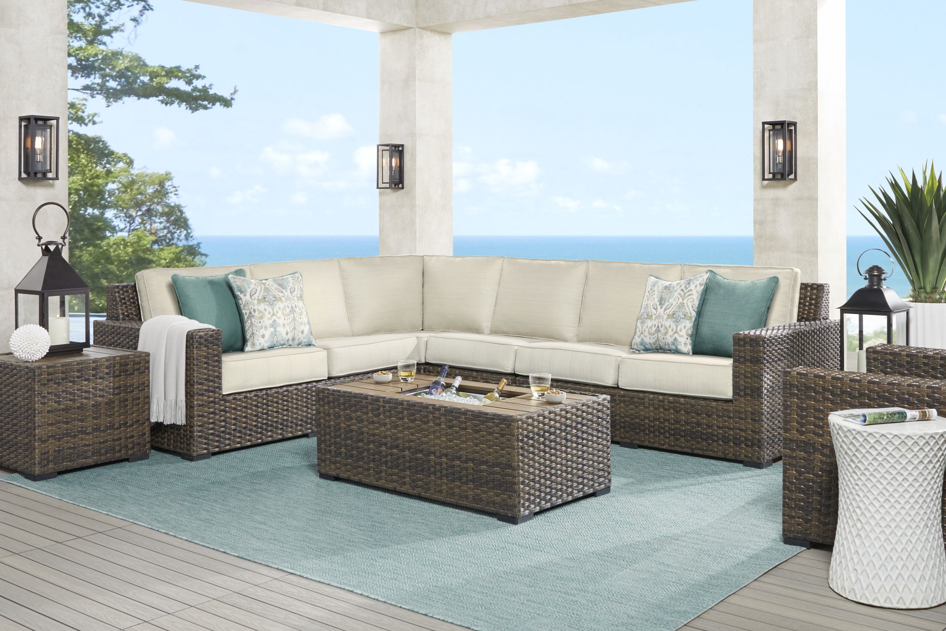 Rialto Brown 4 Pc Outdoor Sectional with Putty Cushions - Image 2
