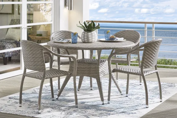 Bay Terrace Gray Wicker 5 Pc 48 in. Round Outdoor Dining Set