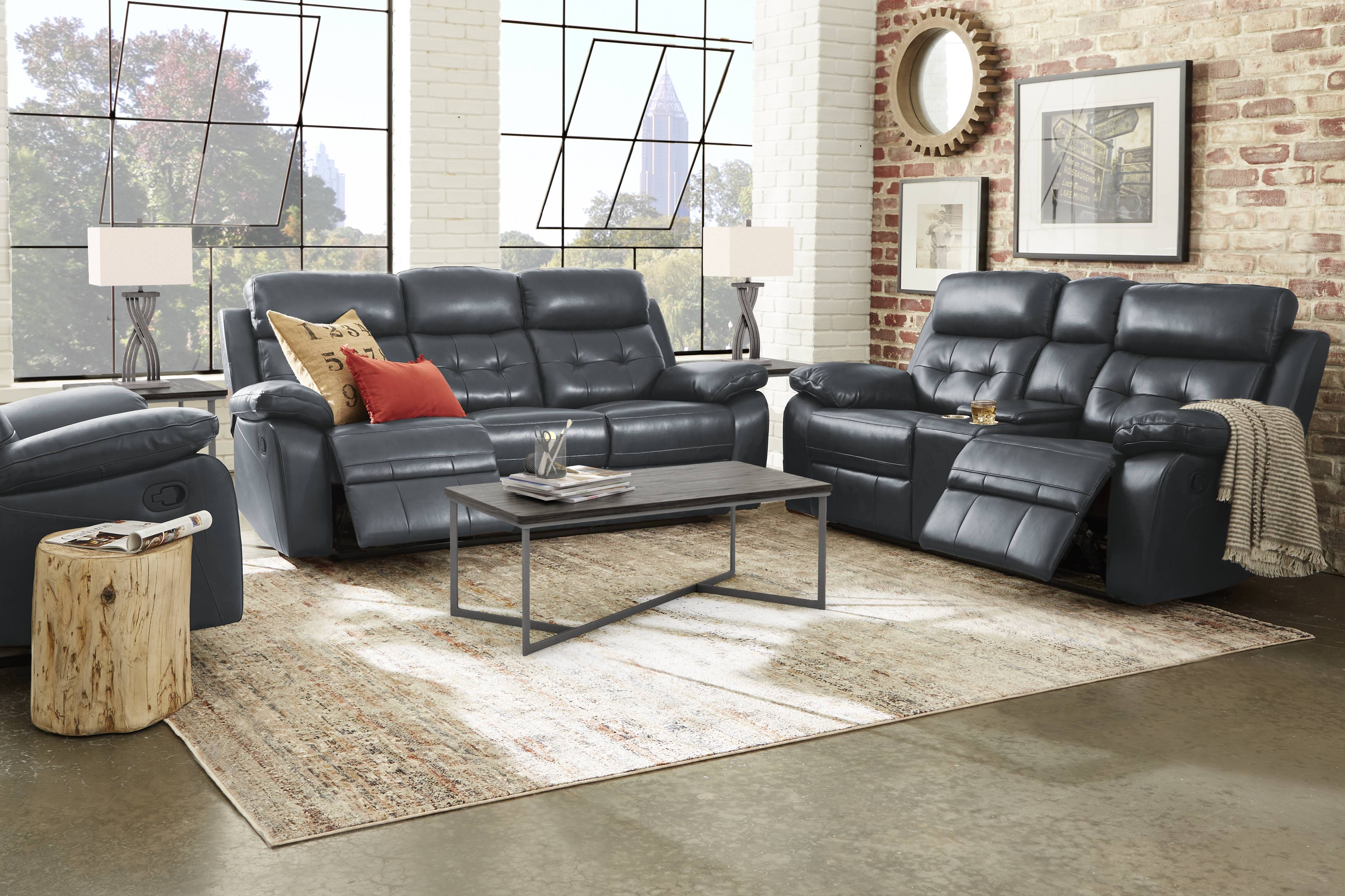 Antonin Blue Leather 8 Pc Reclining Living Room - Thumbnail - Image 1