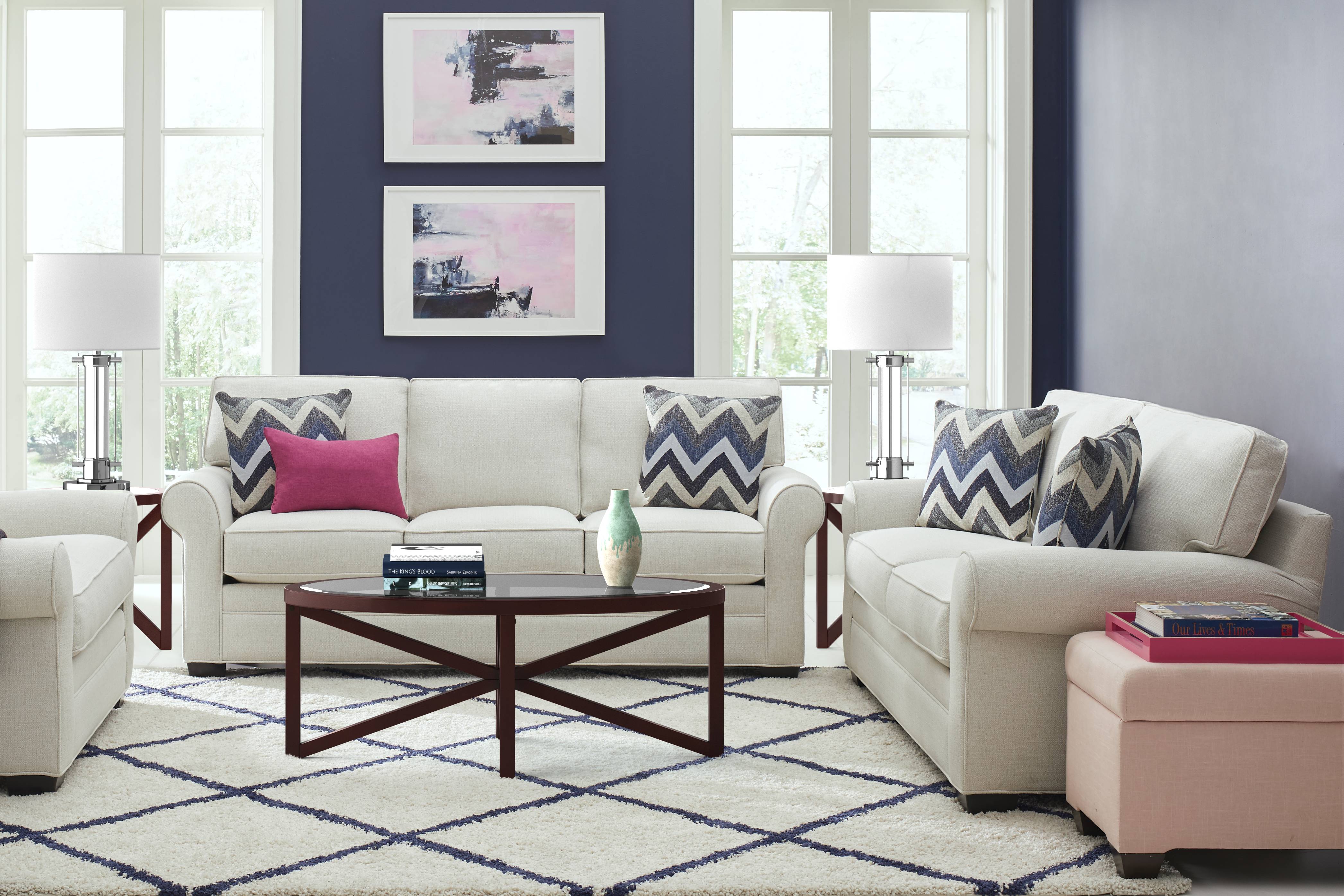 Bellingham Off-White Textured 7 Pc Living Room with Sleeper Sofa - Thumbnail - Image 1