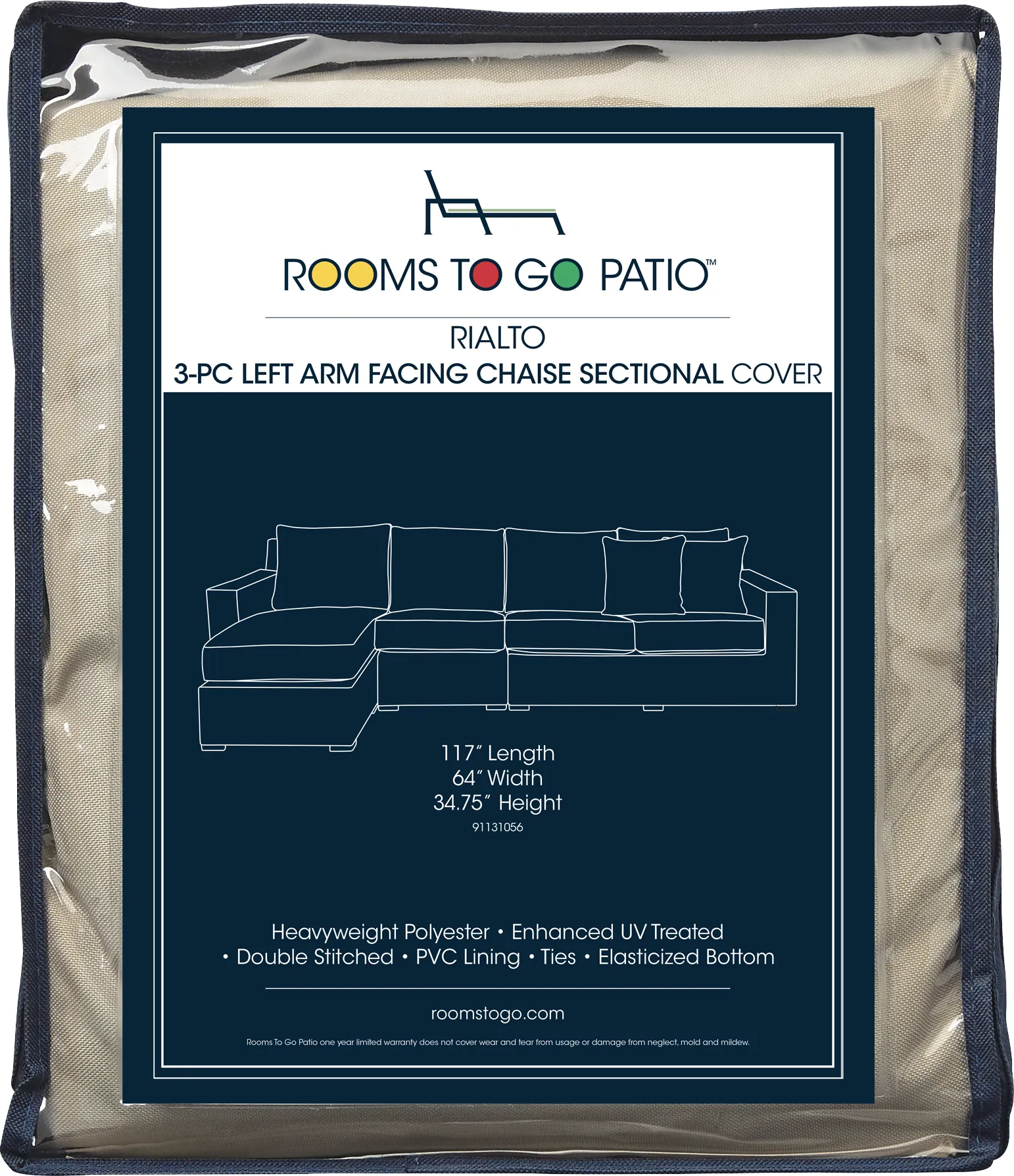 Rialto 3 Pc Patio Left Arm Facing Chaise Sectional Cover - Image 1
