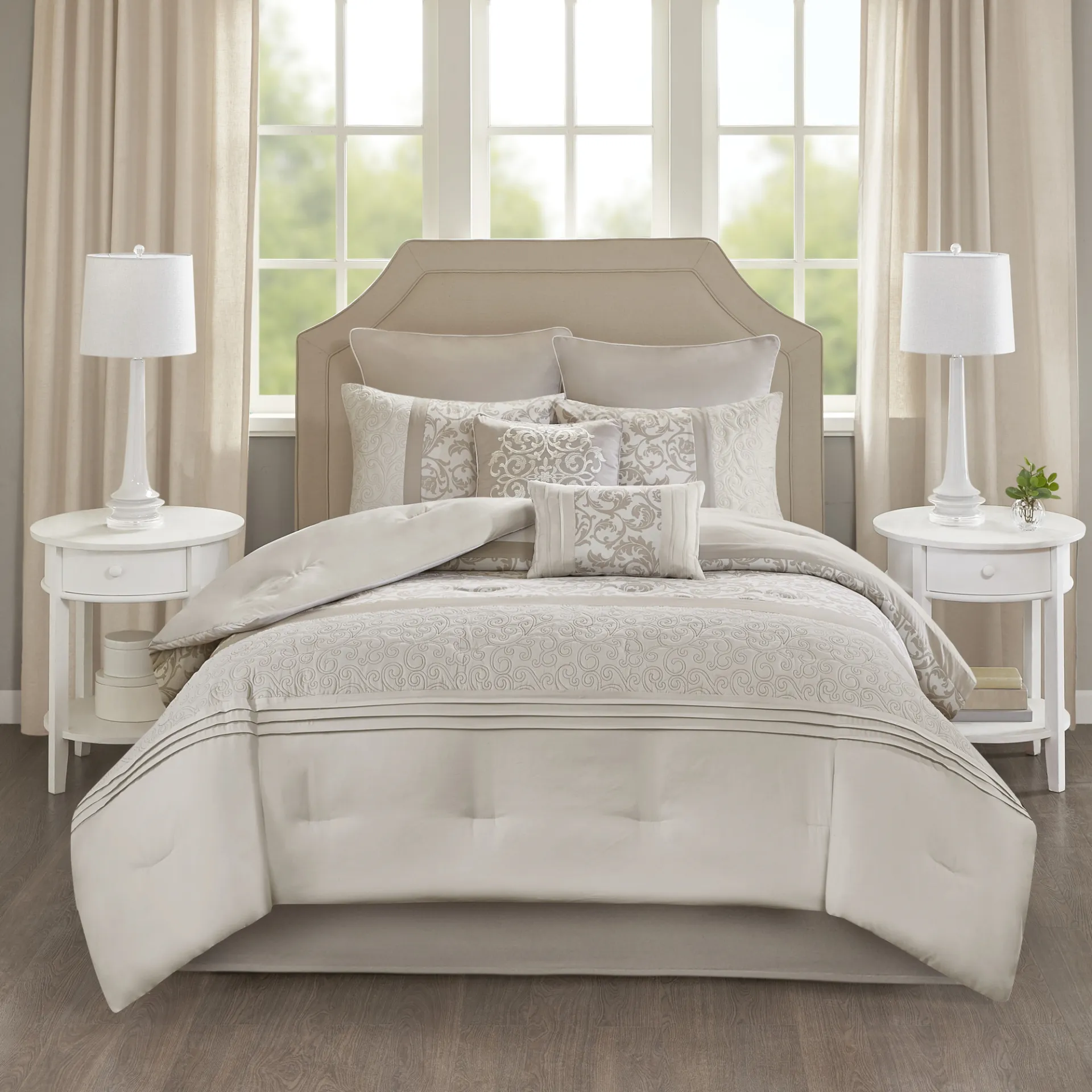 Nalianna Beige 8 Pc California King Comforter Set - Image 1