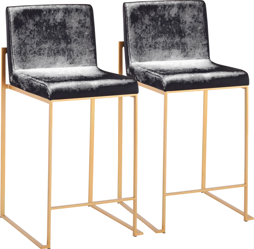 Nowotny Black Gold Velvet Counter Height Stool Set of 2