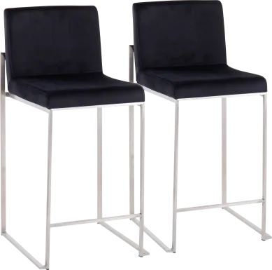 Nowotny Black Silver Velvet Counter Height Stool Set of 2