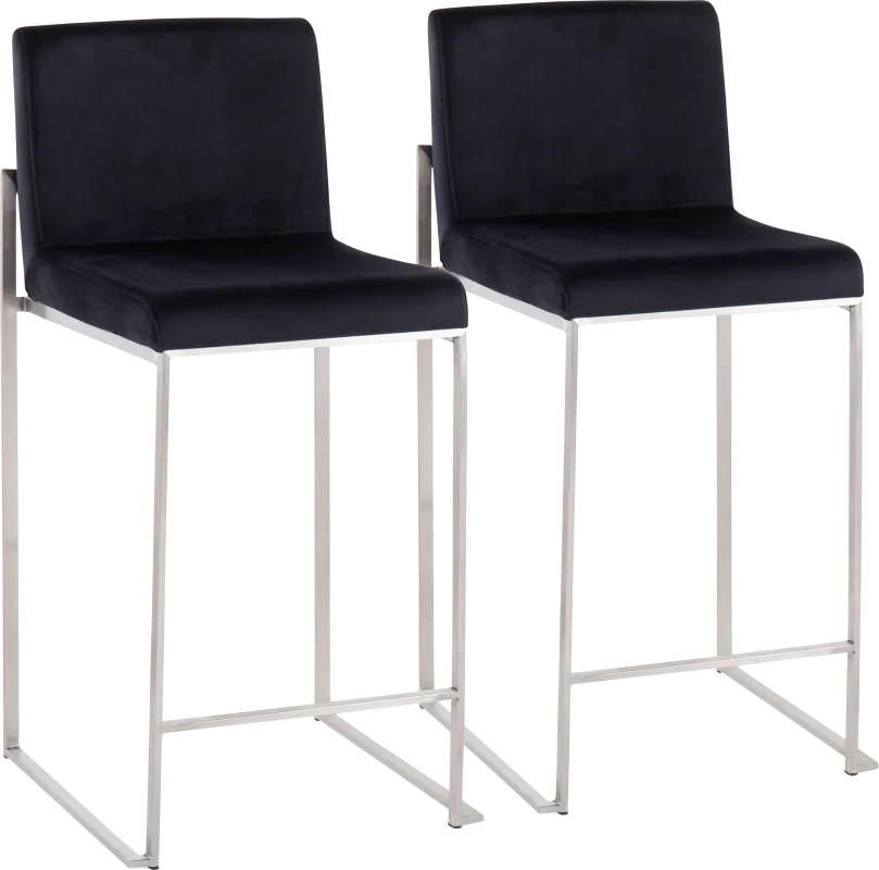 Nowotny Black Silver Velvet Counter Height Stool Set of 2