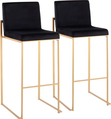 Nowotny Black Gold Velvet Barstool Set of 2