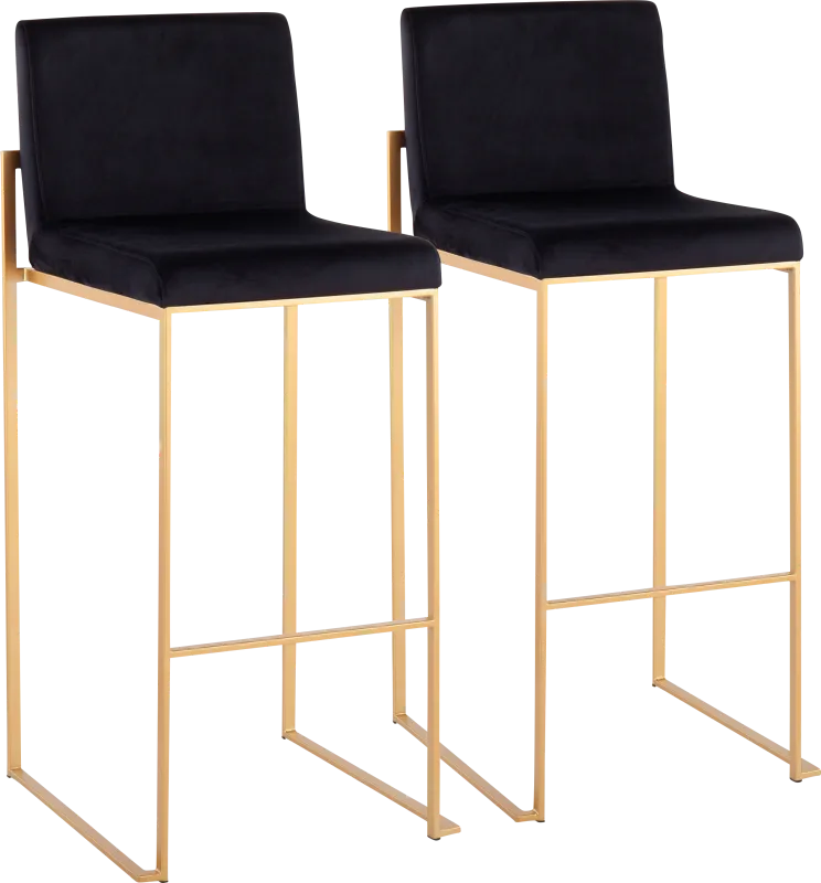 Nowotny Black Gold Velvet Barstool Set of 2