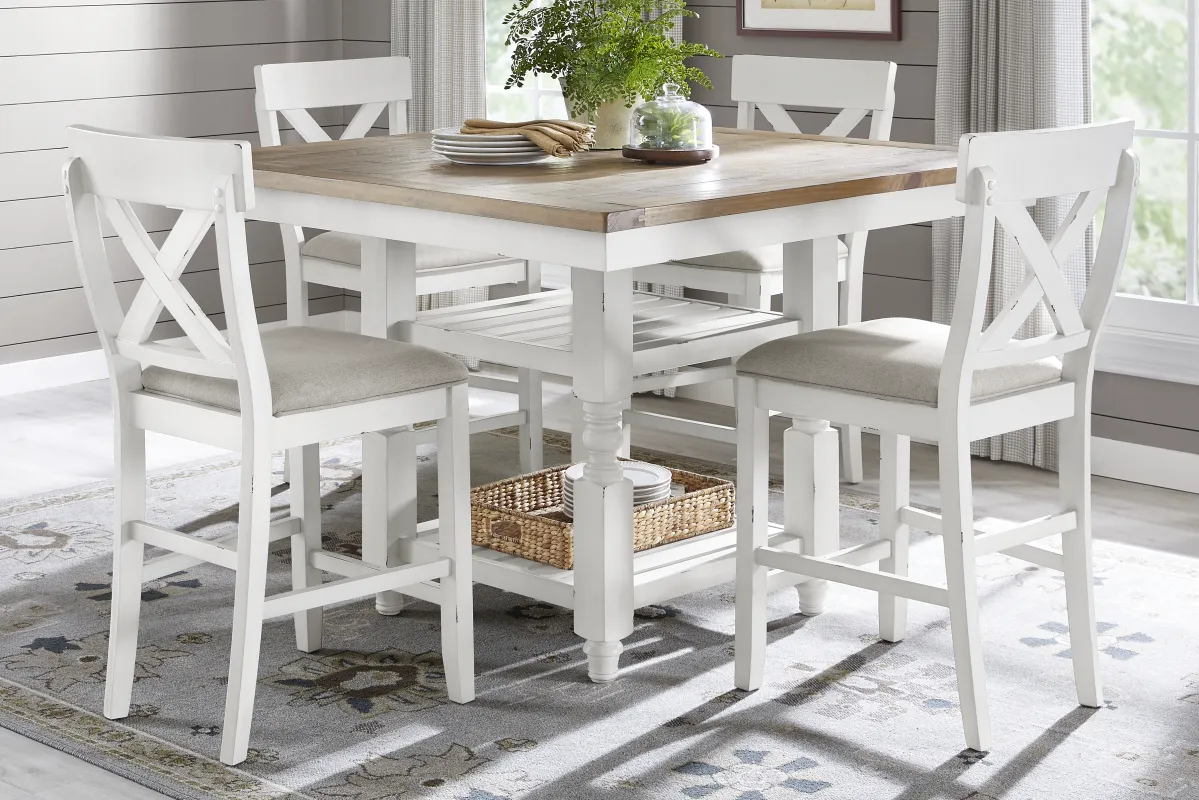 Spring Cottage White 5 Pc Counter Height Dining Set