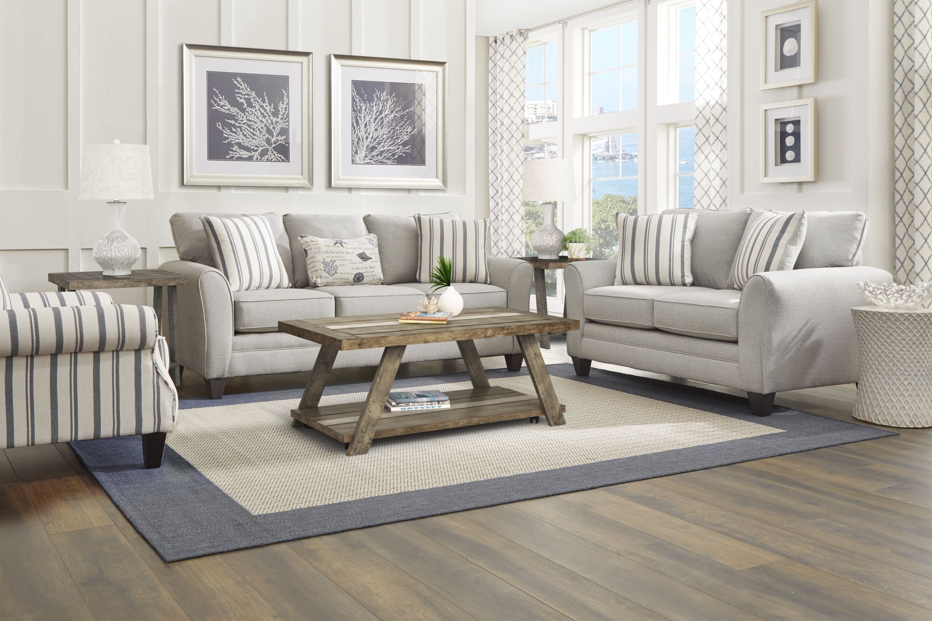 Beachfront Silver 7 Pc Living Room with Sleeper Sofa - Image 1