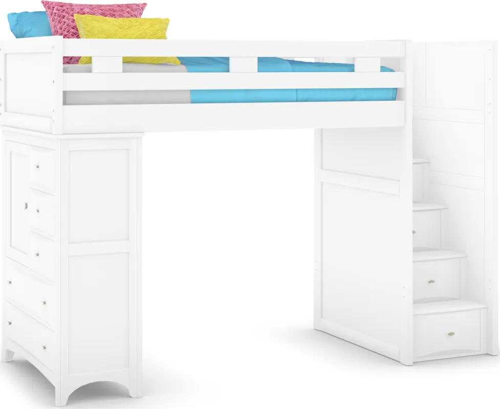 Ivy League 2.0 White Twin Step Loft with Chest