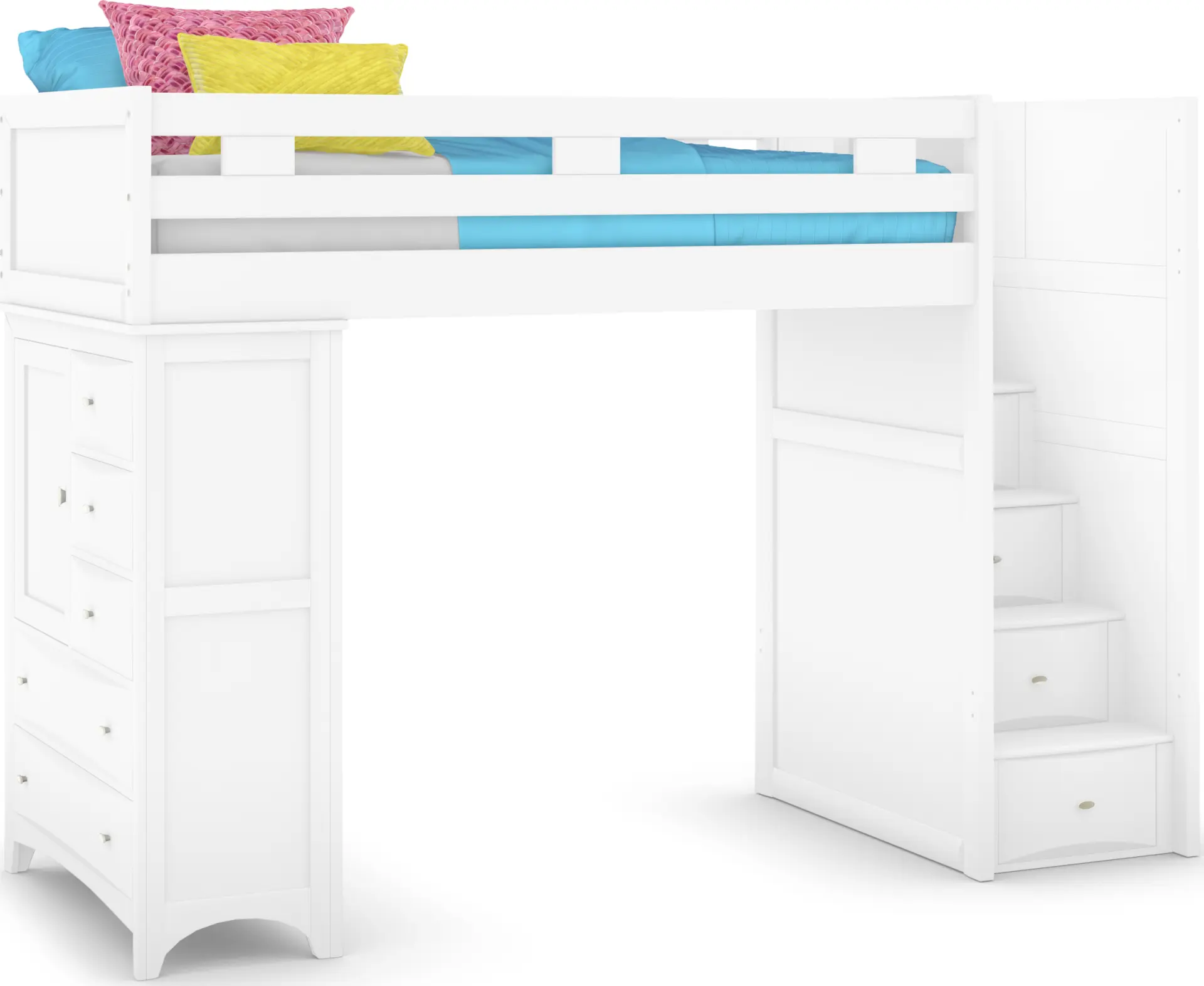 Ivy League 2.0 White Twin Step Loft with Chest