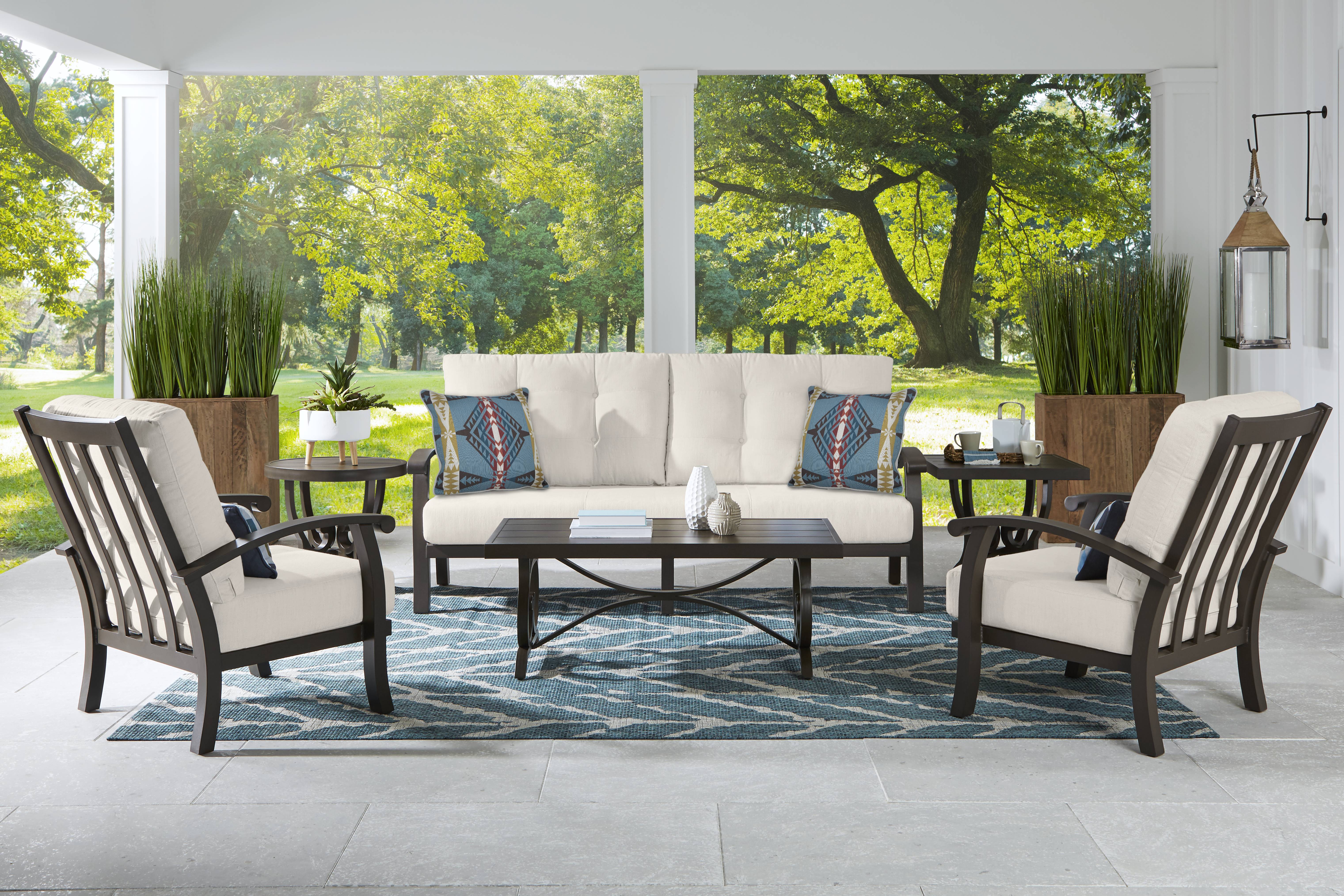 Lake Breeze Aged Bronze Outdoor 4 Pc Seating Set with Parchment Cushions - Thumbnail - Image 1