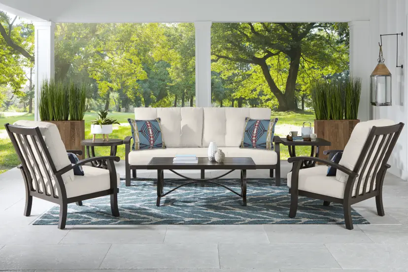 Lake Breeze Aged Bronze Outdoor 4 Pc Seating Set with Parchment Cushions