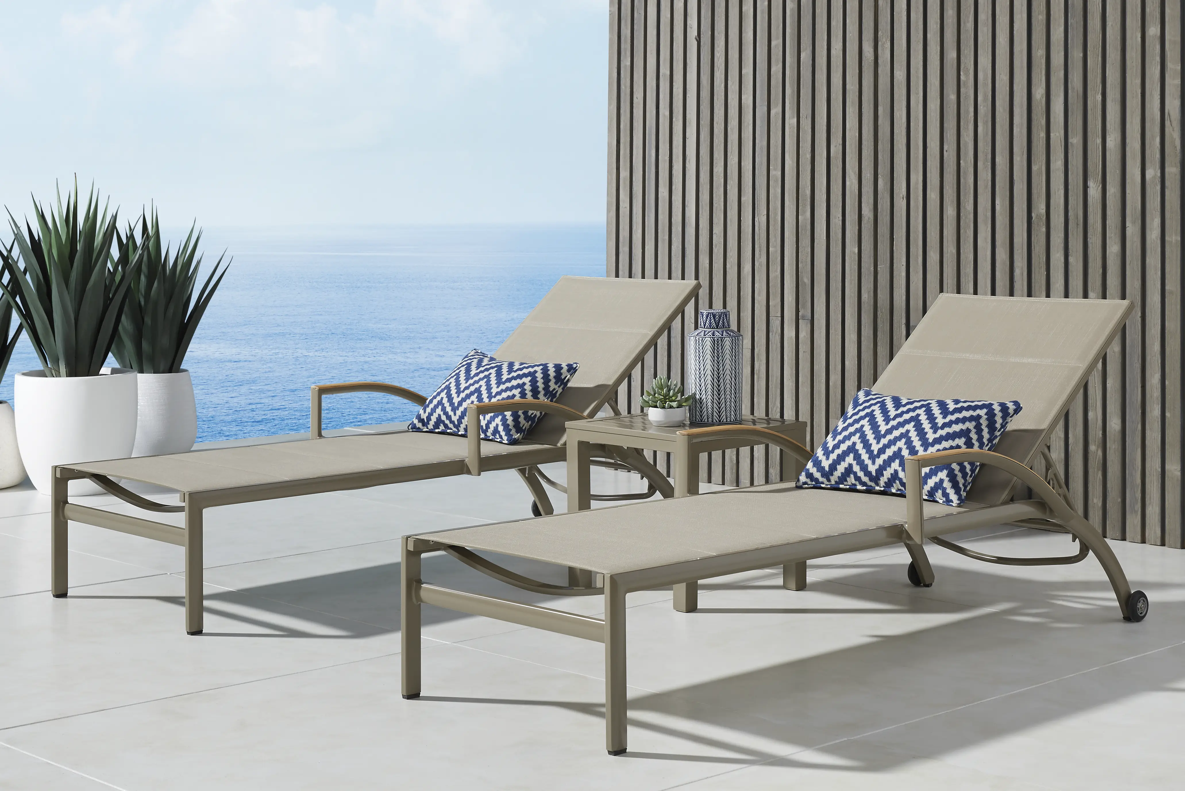 Solana Taupe Outdoor Chaises, Set of 2 - Thumbnail - Image 2