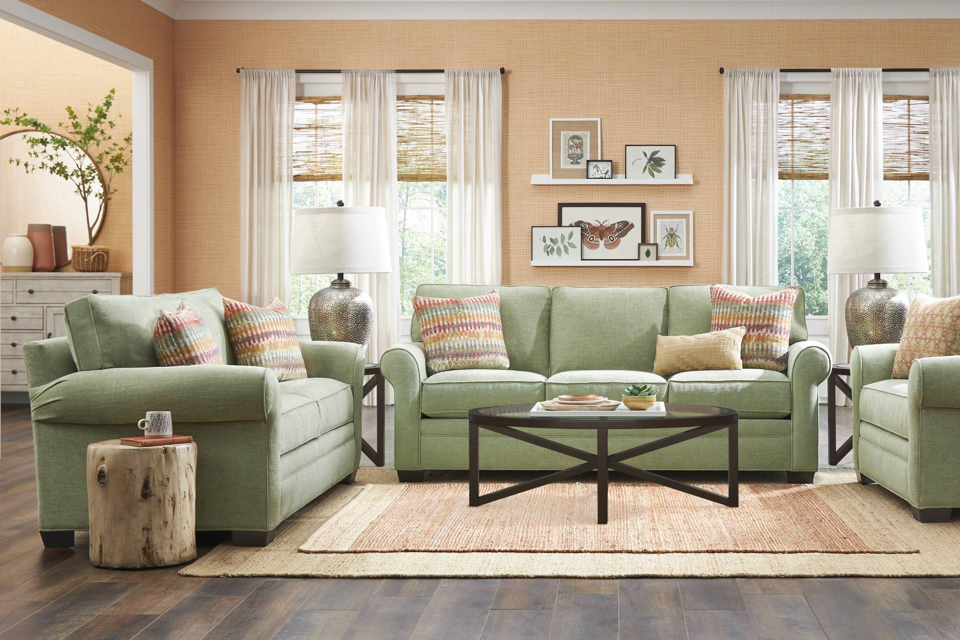 Bellingham Celadon Textured Chenille 2 Pc Living Room full room