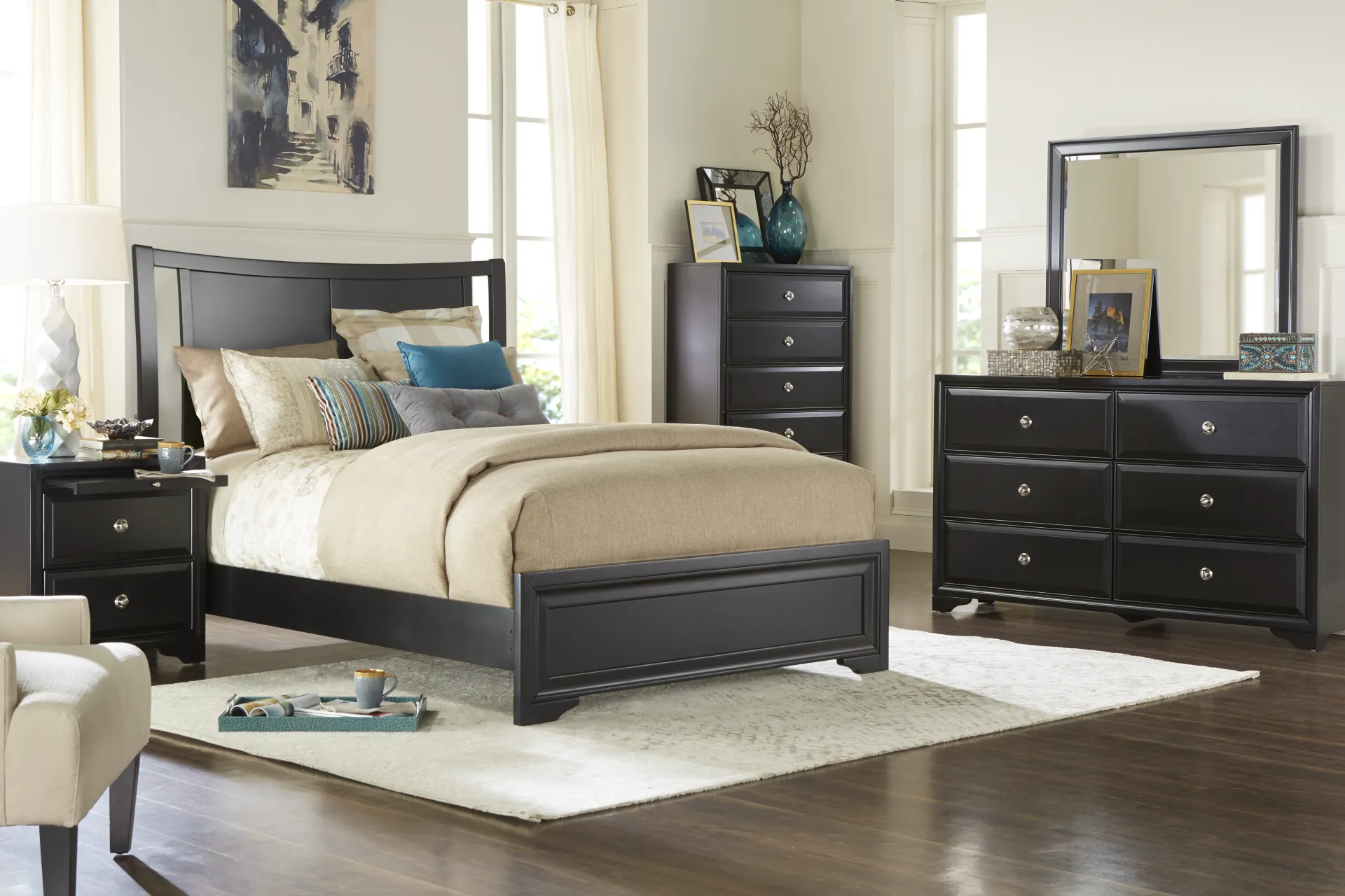 Belcourt Black 3 Pc King Curved Sleigh Bed - Image 1