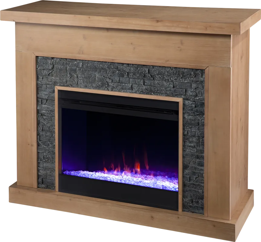 Rische Natural 45 in. Console with Electric Color-Changing Fireplace