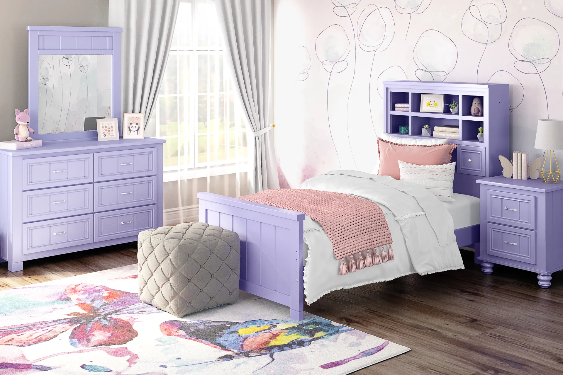 Kids Cottage Colors Lavender Twin Bookcase Bedroom - Image 1