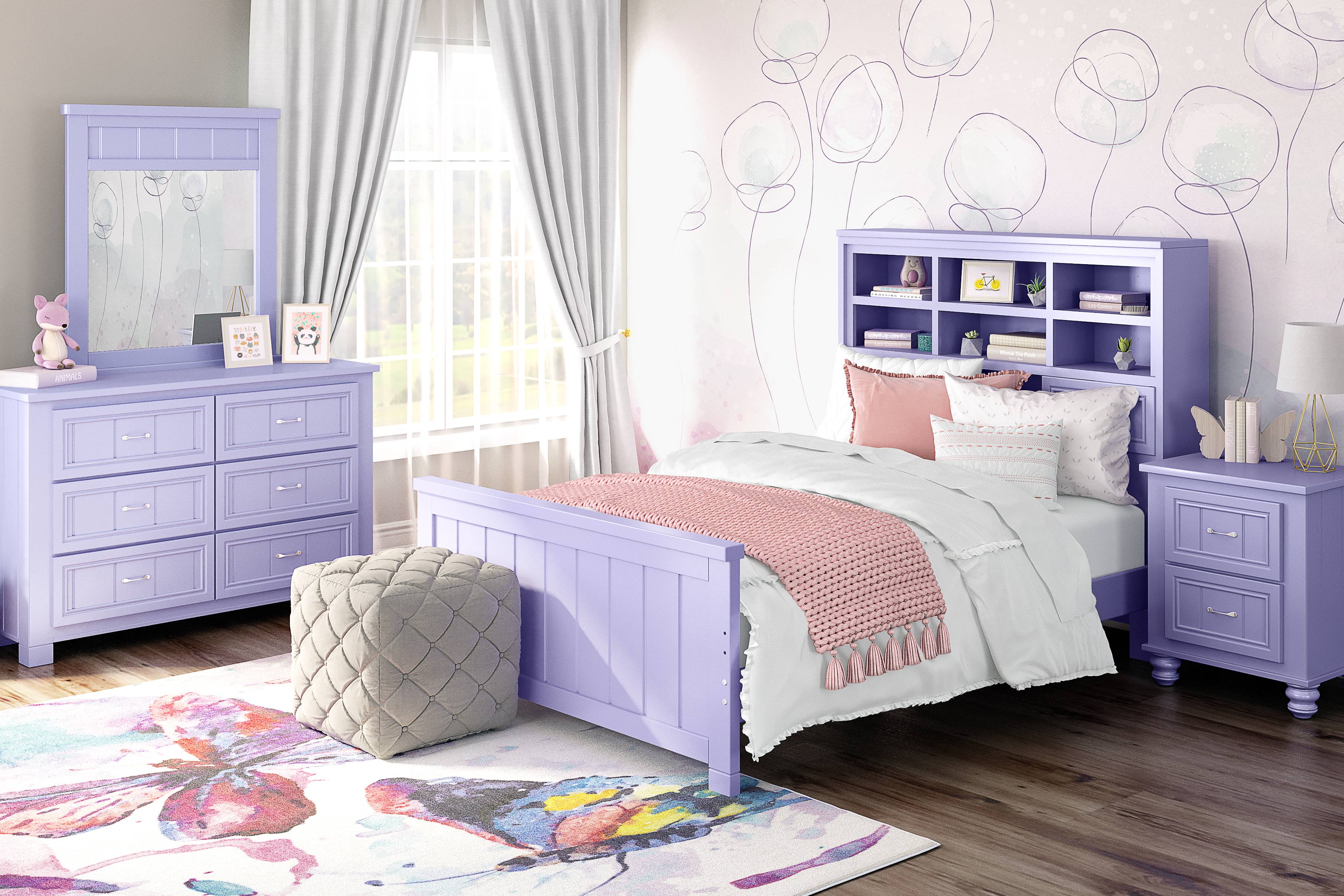 Kids Cottage Colors Lavender Full Bookcase Bedroom - Thumbnail - Image 1