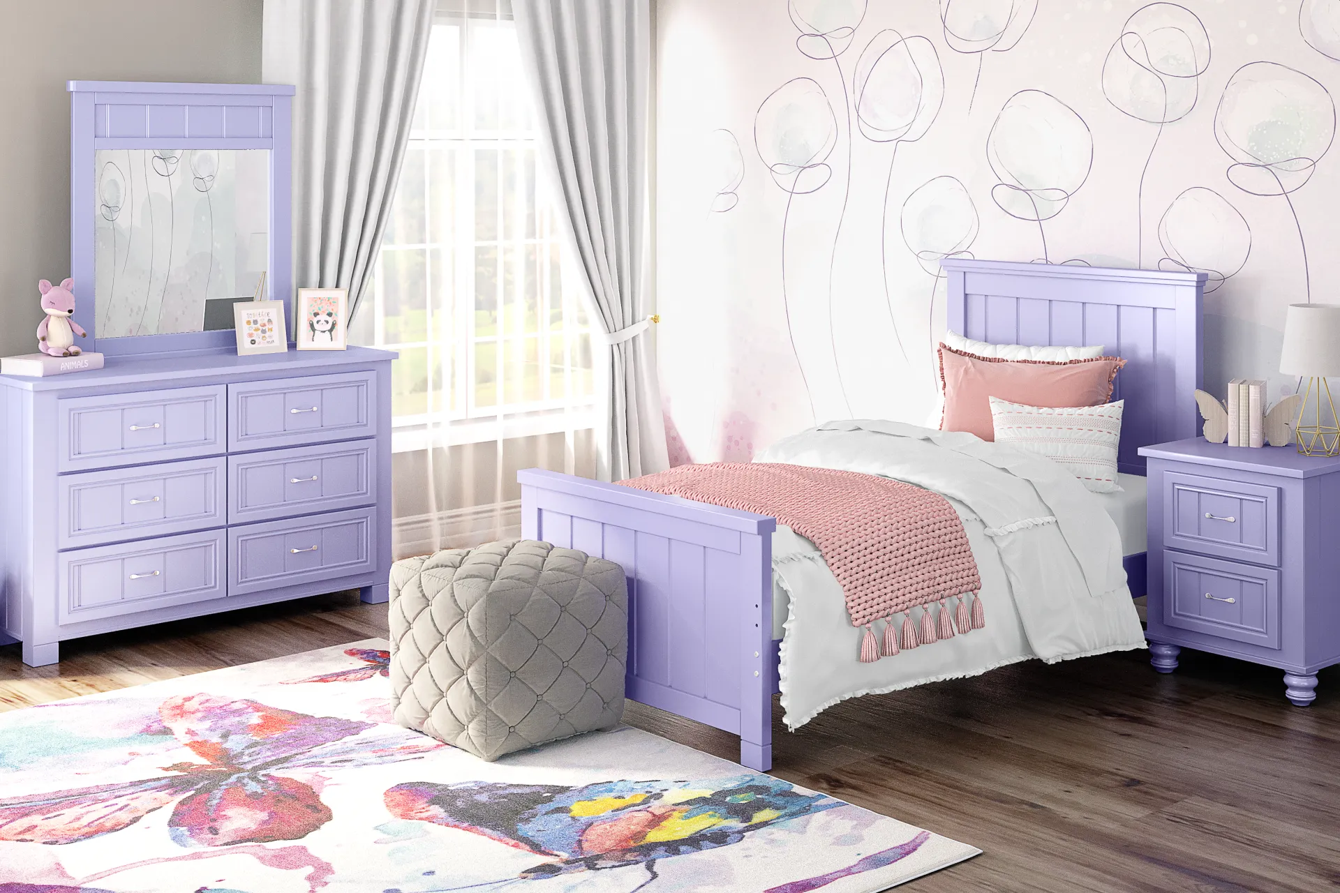 Kids Cottage Colors Lavender Twin Panel Bedroom - Image 1
