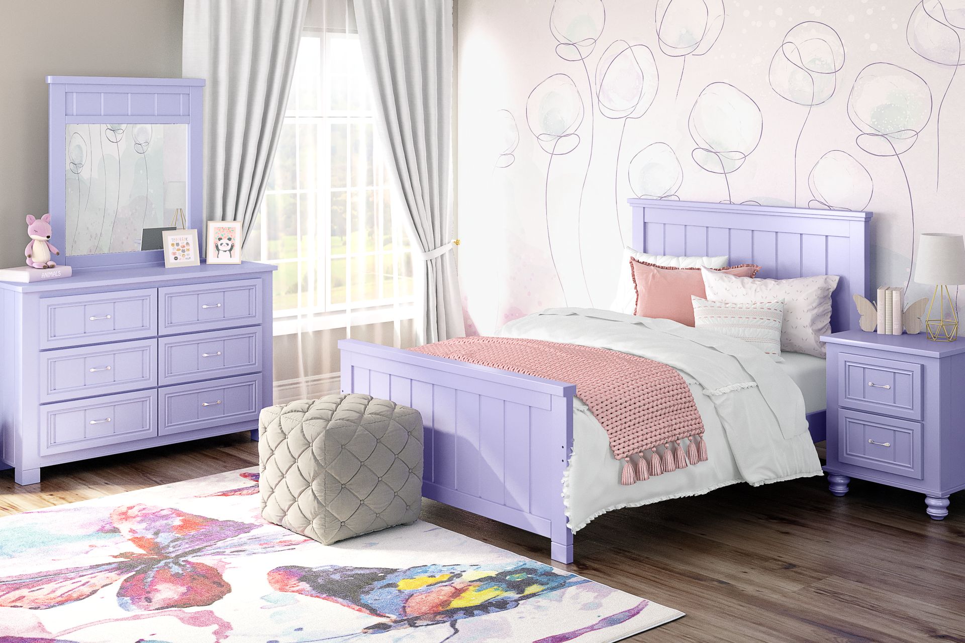 Kids Cottage Colors Lavender Full Panel Bedroom - Image 1