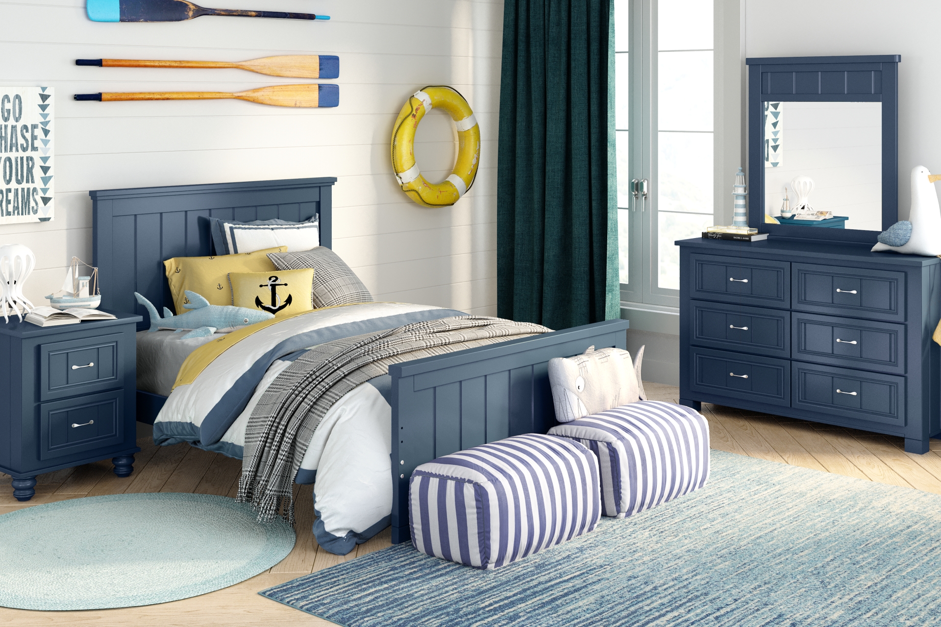 Kids Cottage Colors Navy Full Panel Bedroom full room