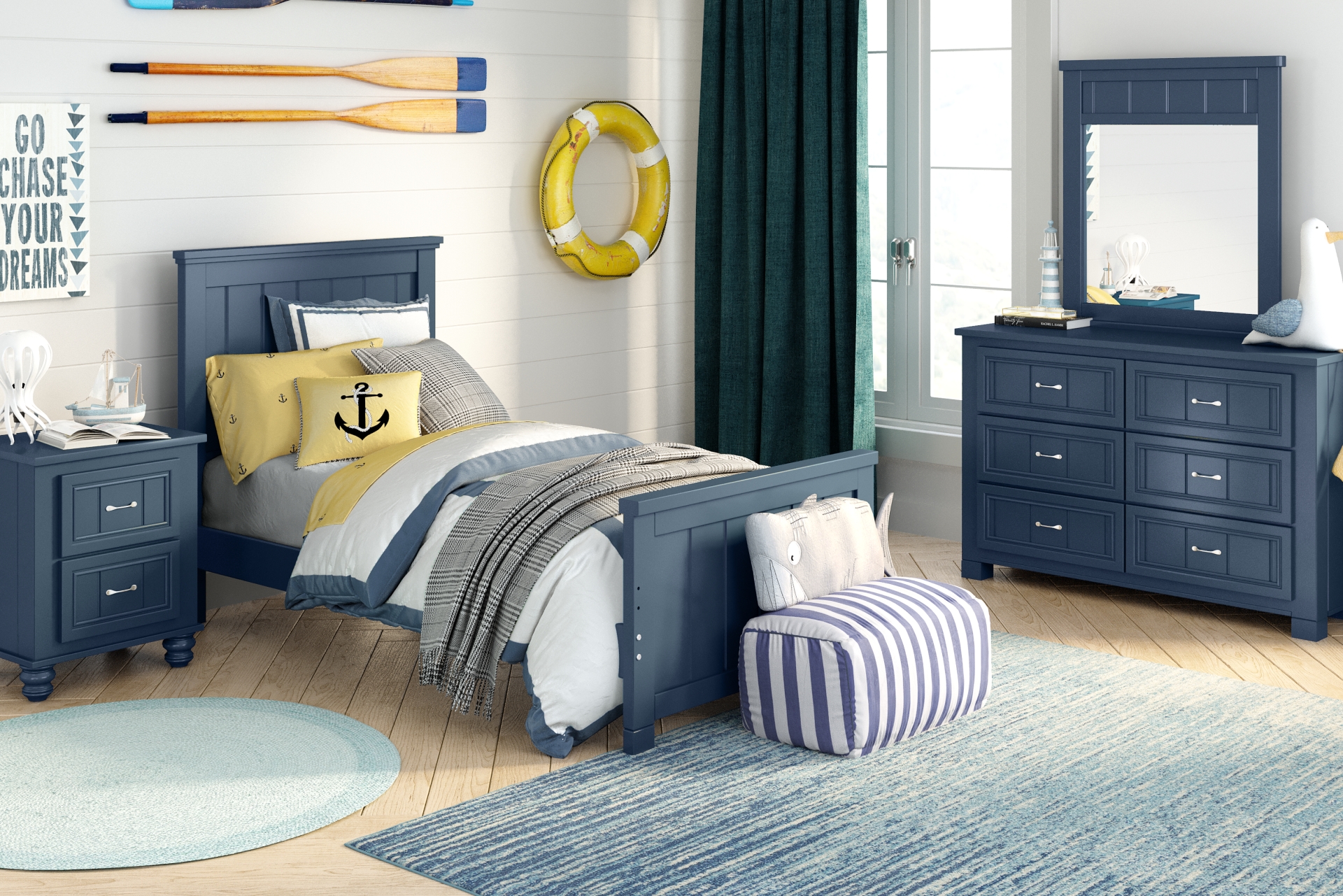 Kids Cottage Colors Navy Twin Panel Bedroom full room