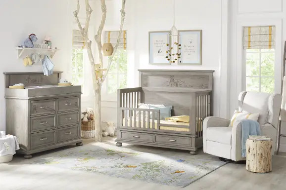 Woodland Adventures with Winnie the Pooh Classic Gray Convertible 4-in-1 Nursery with Toddler Rails