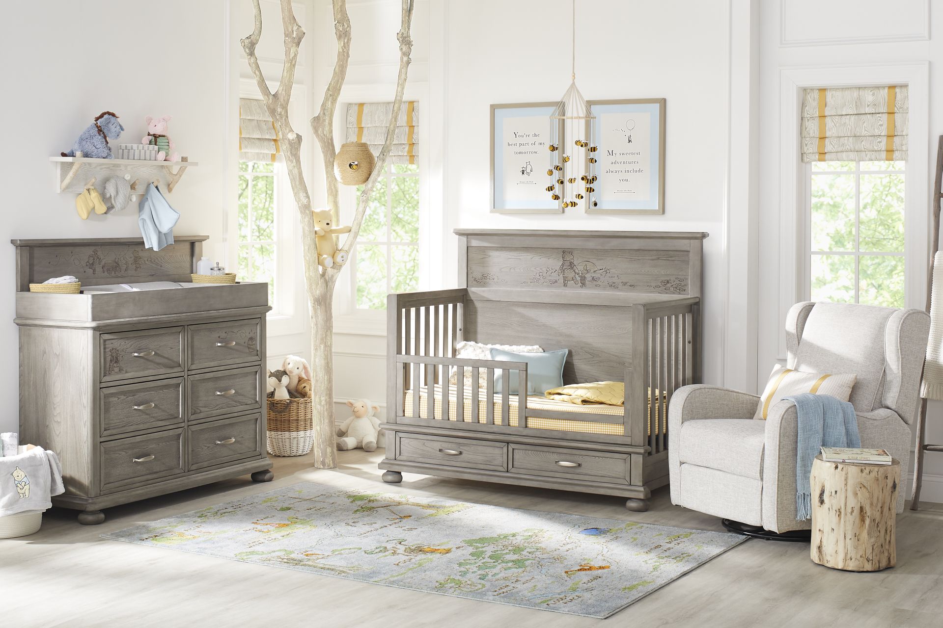 Disney Baby Woodland Adventures with Winnie the Pooh Classic Gray Nursery with Toddler Rails - Image 1