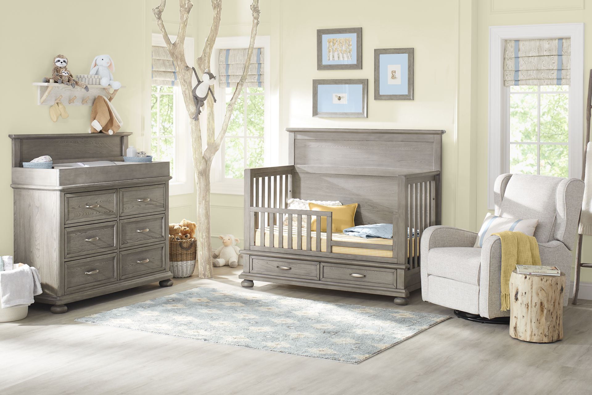 Kids Woodland Adventures Classic Gray Nursery with Toddler Rails - Image 1