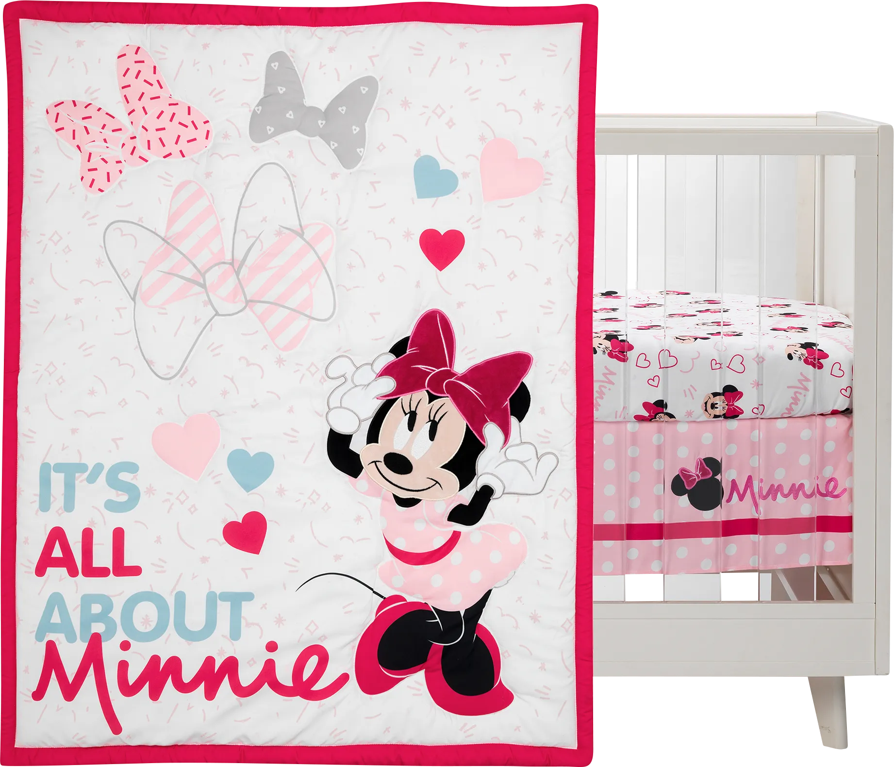 Kids Minnie Mouse Love Pink Baby Bedding Set - Image 1