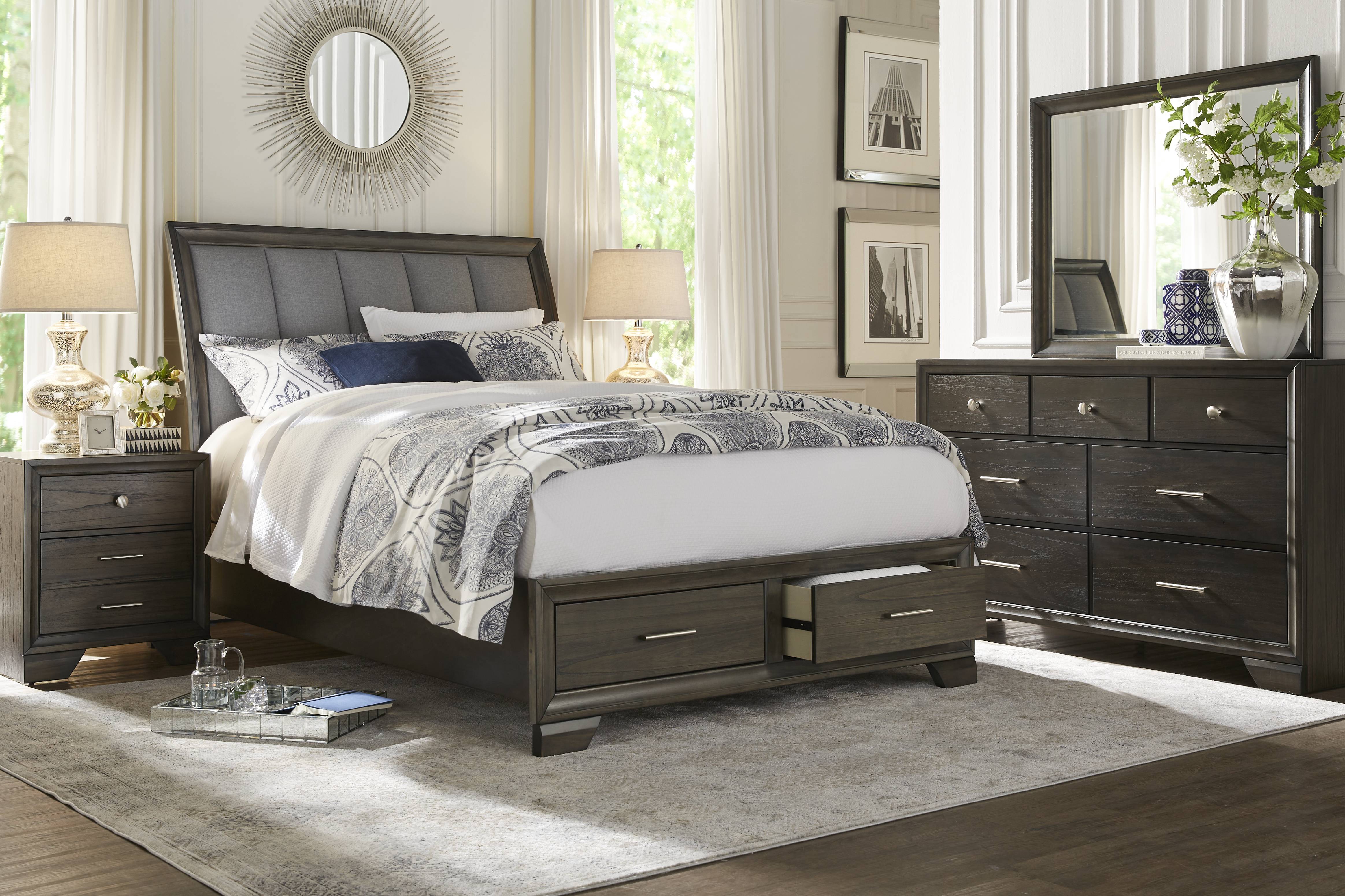 Beckwood Gray 7 Pc King Sleigh Bedroom with Storage - Thumbnail - Image 1