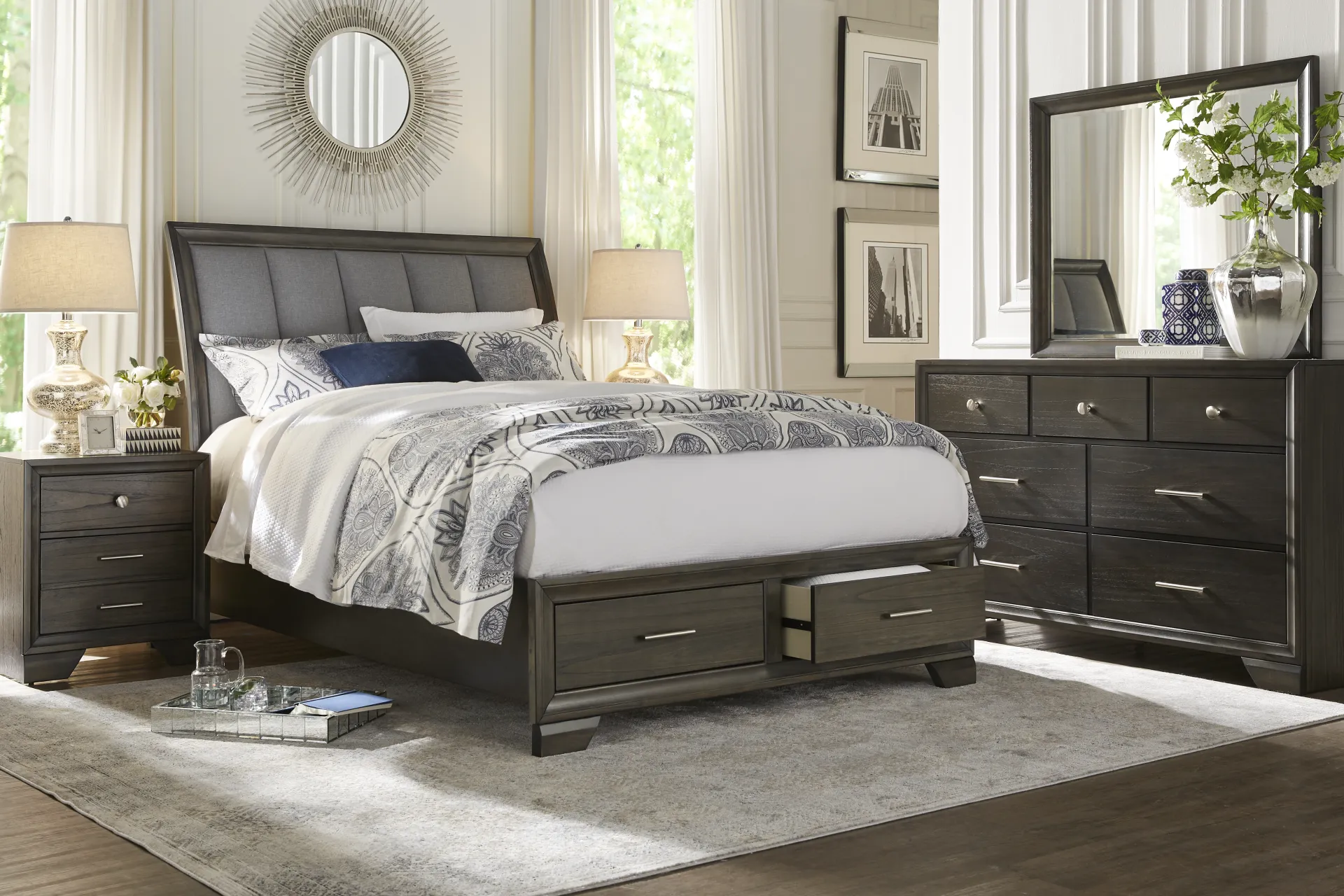 Beckwood Gray 7 Pc Queen Sleigh Bedroom with Storage - Image 1
