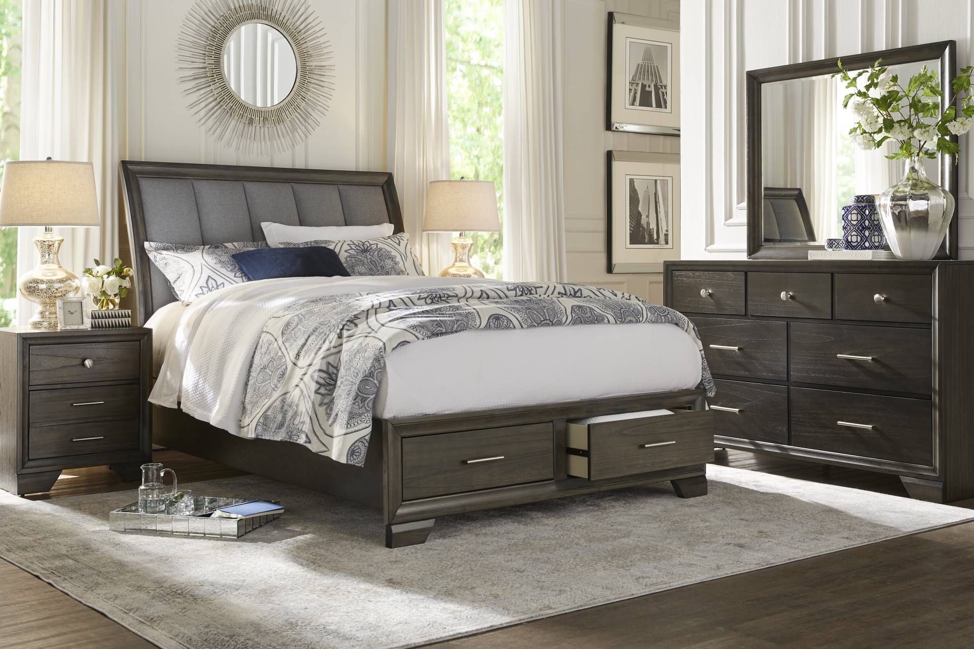 Beckwood Gray 5 Pc King Sleigh Bedroom with Storage full room