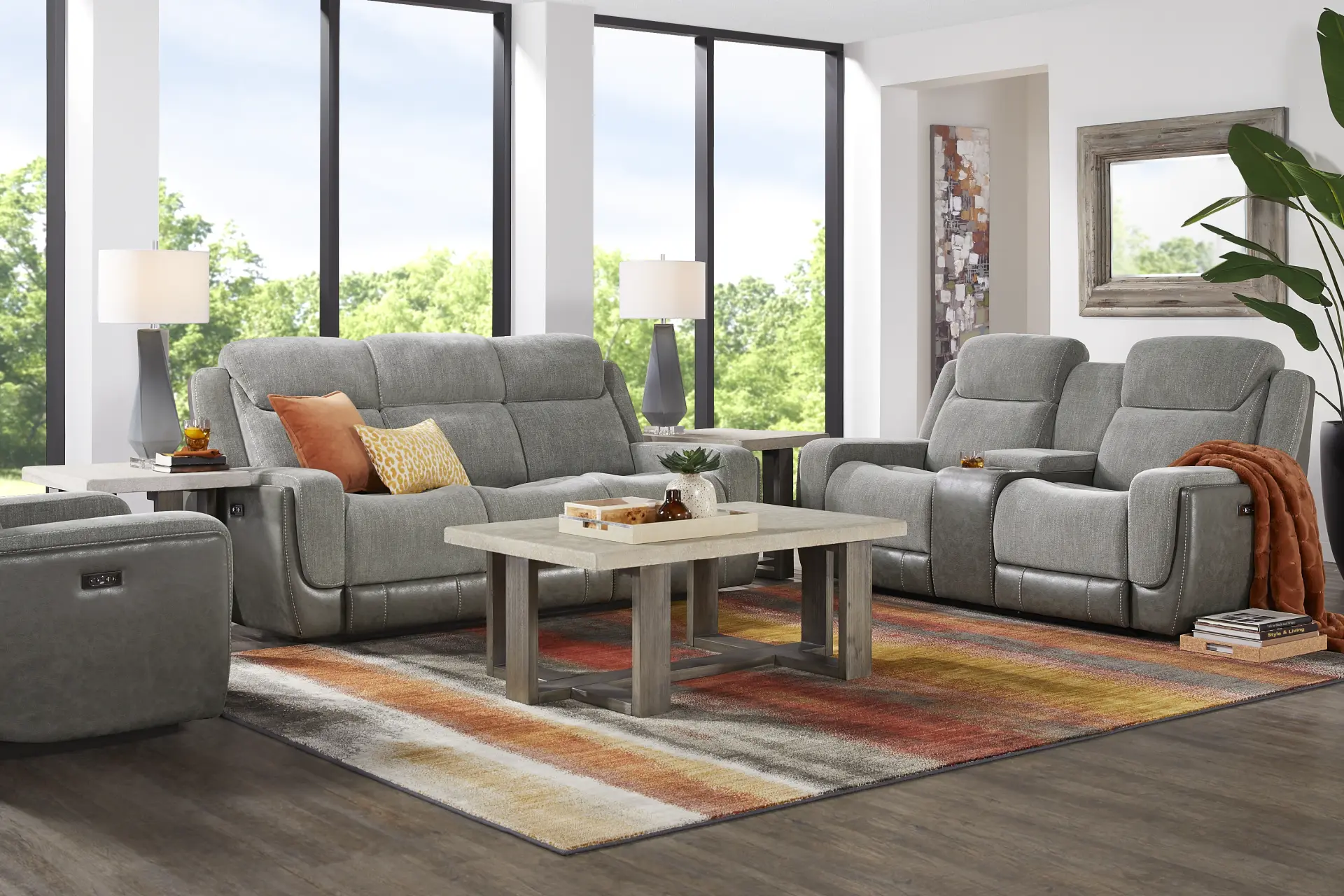 State Street Gray 8 Pc Dual Power Reclining Living Room