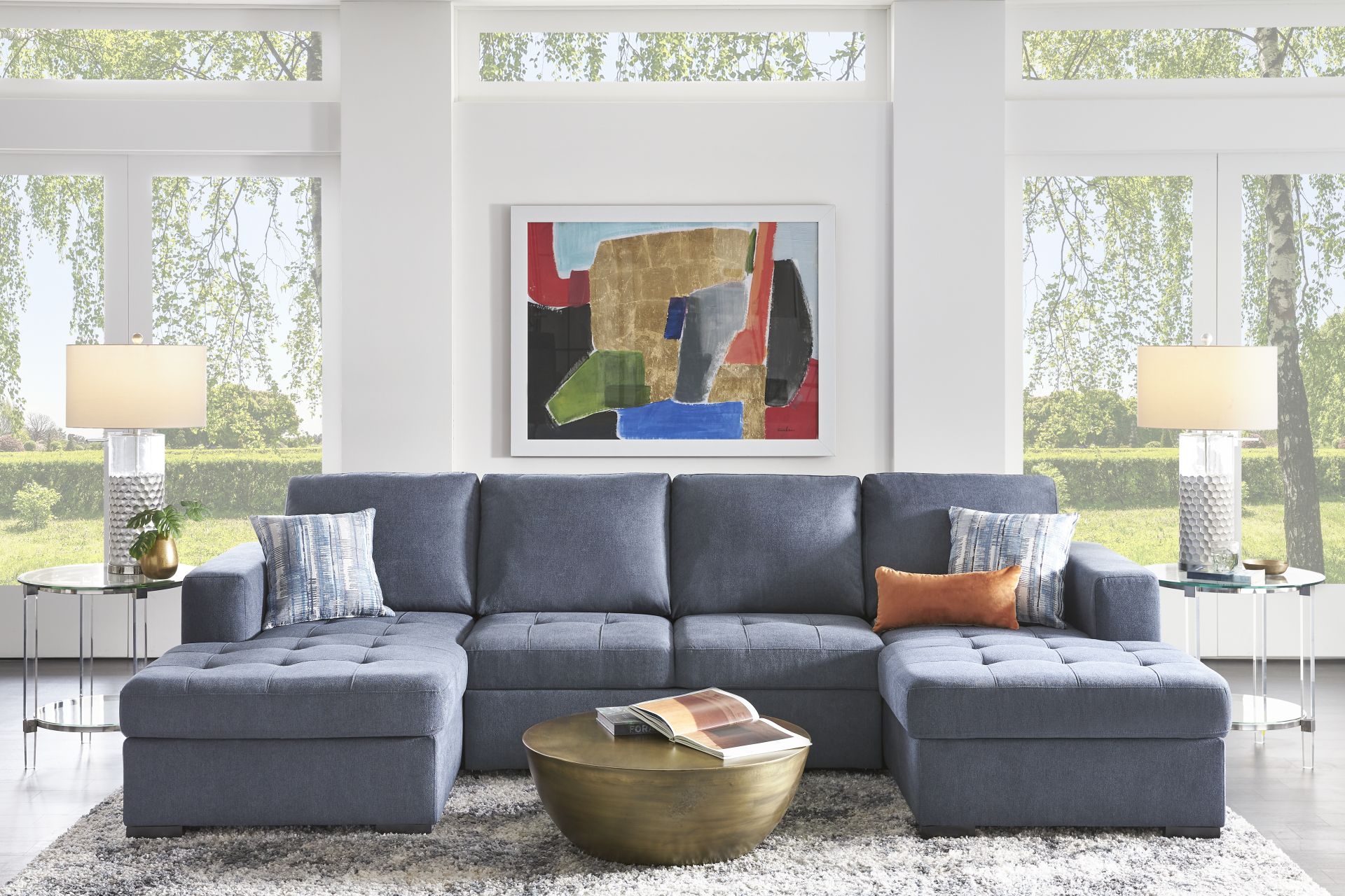 Kirkwell Blue 3 Pc Sleeper Sectional - Image 2