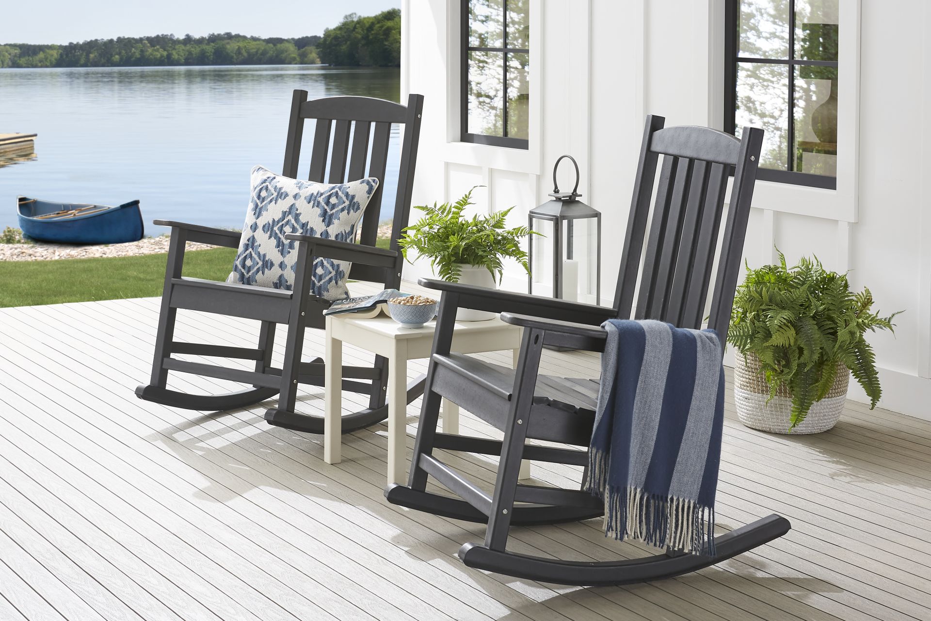 Brocky Black 3 Pc Outdoor Rocking Chair Set with End Table - Image 2
