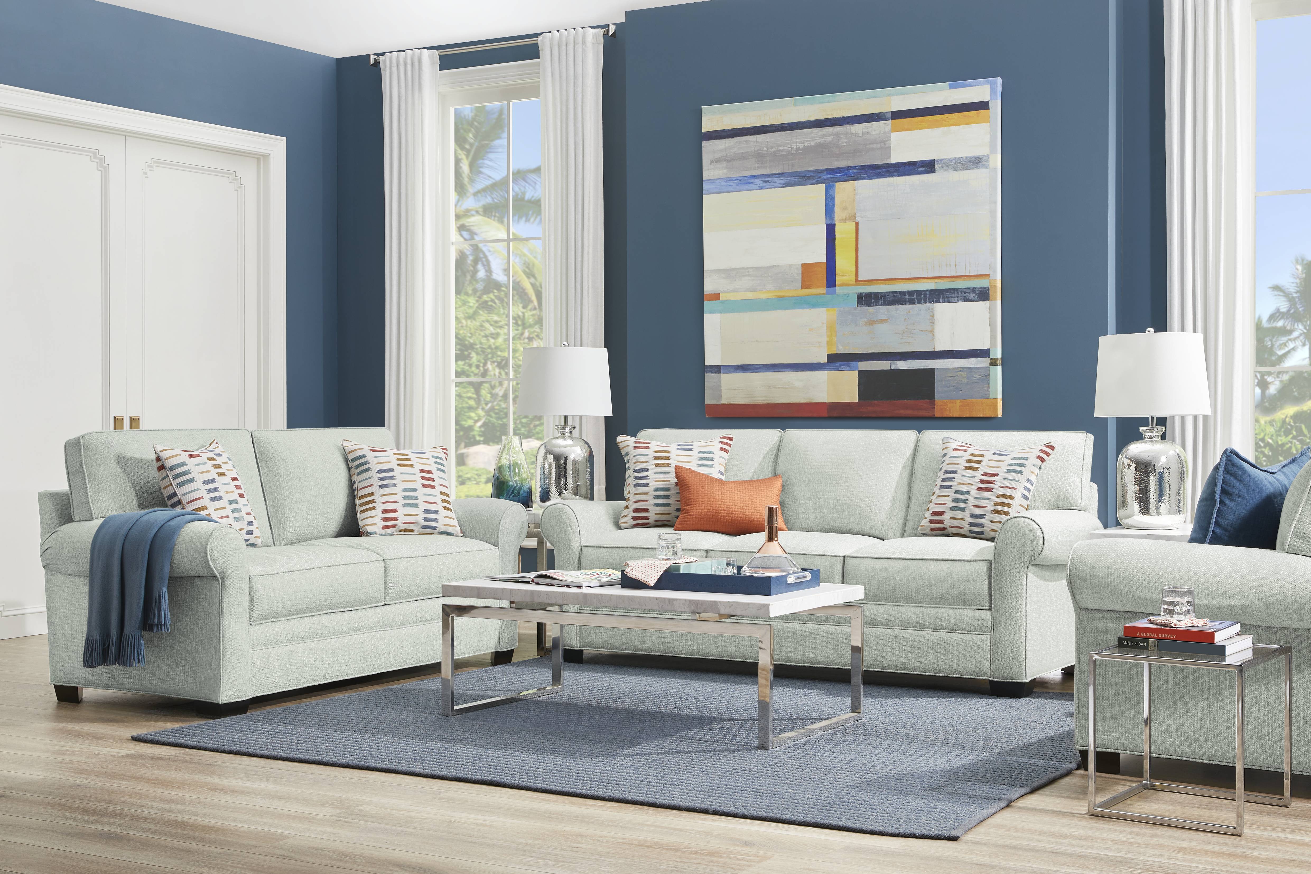 Bellingham Willow Green Textured 7 Pc Living Room with Gel Foam Sleeper Sofa - Thumbnail - Image 1