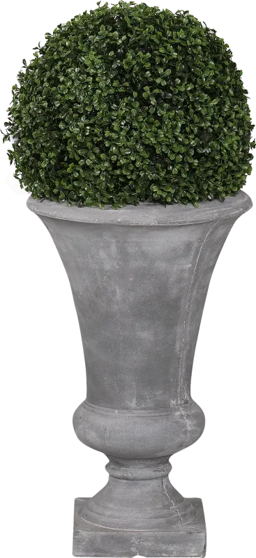 Zelen Green 36 in. Artificial Boxwood Ball in Gray Urn