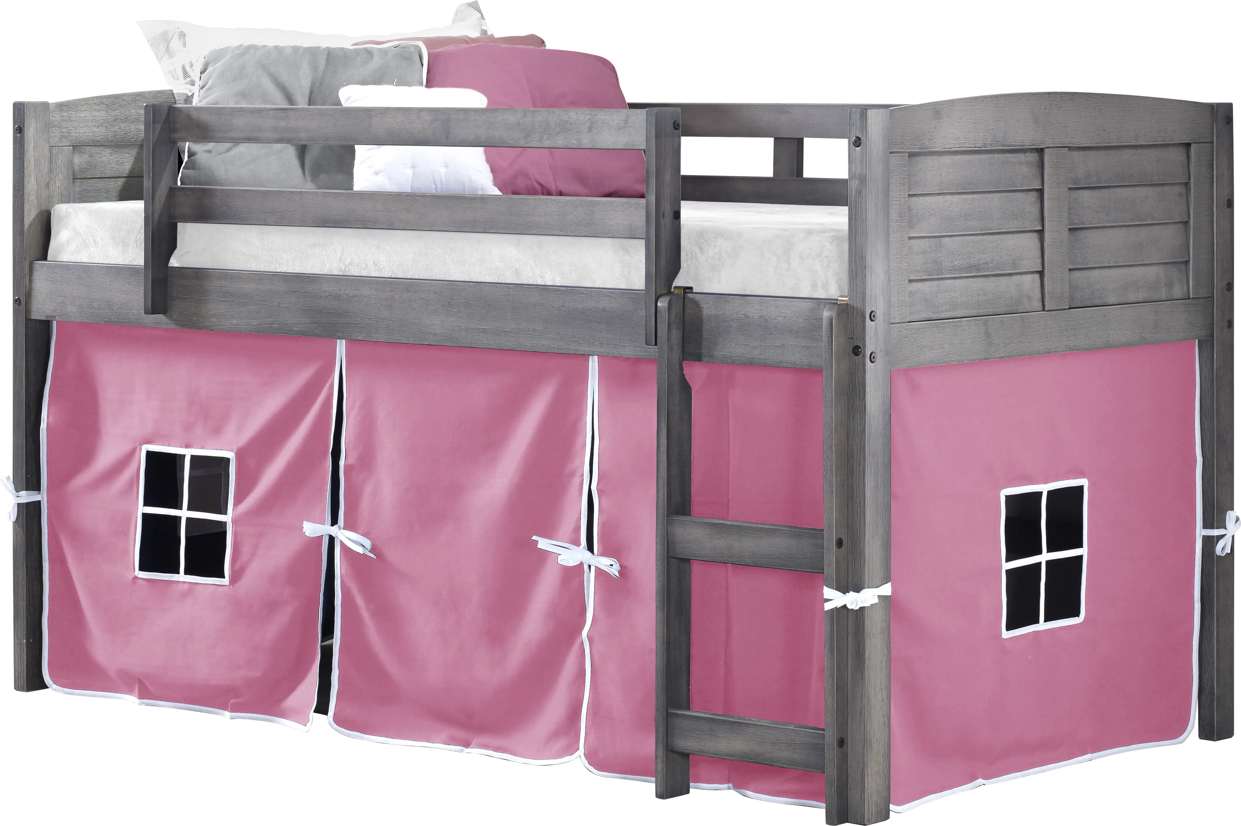 Camp Hideaway Gray Twin Jr. Loft Bed with Pink Tent