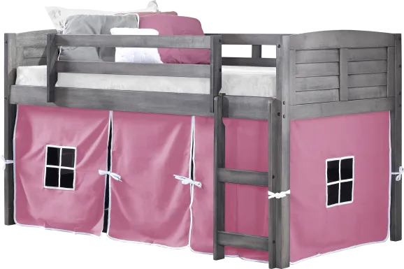 Camp Hideaway Gray Twin Jr. Loft Bed with Pink Tent