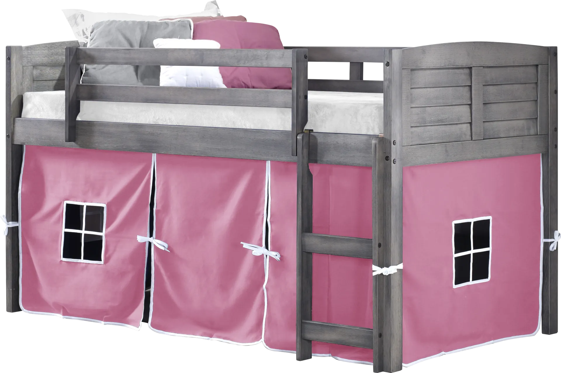 Camp Hideaway Gray Twin Jr. Loft Bed with Pink Tent - Image 1