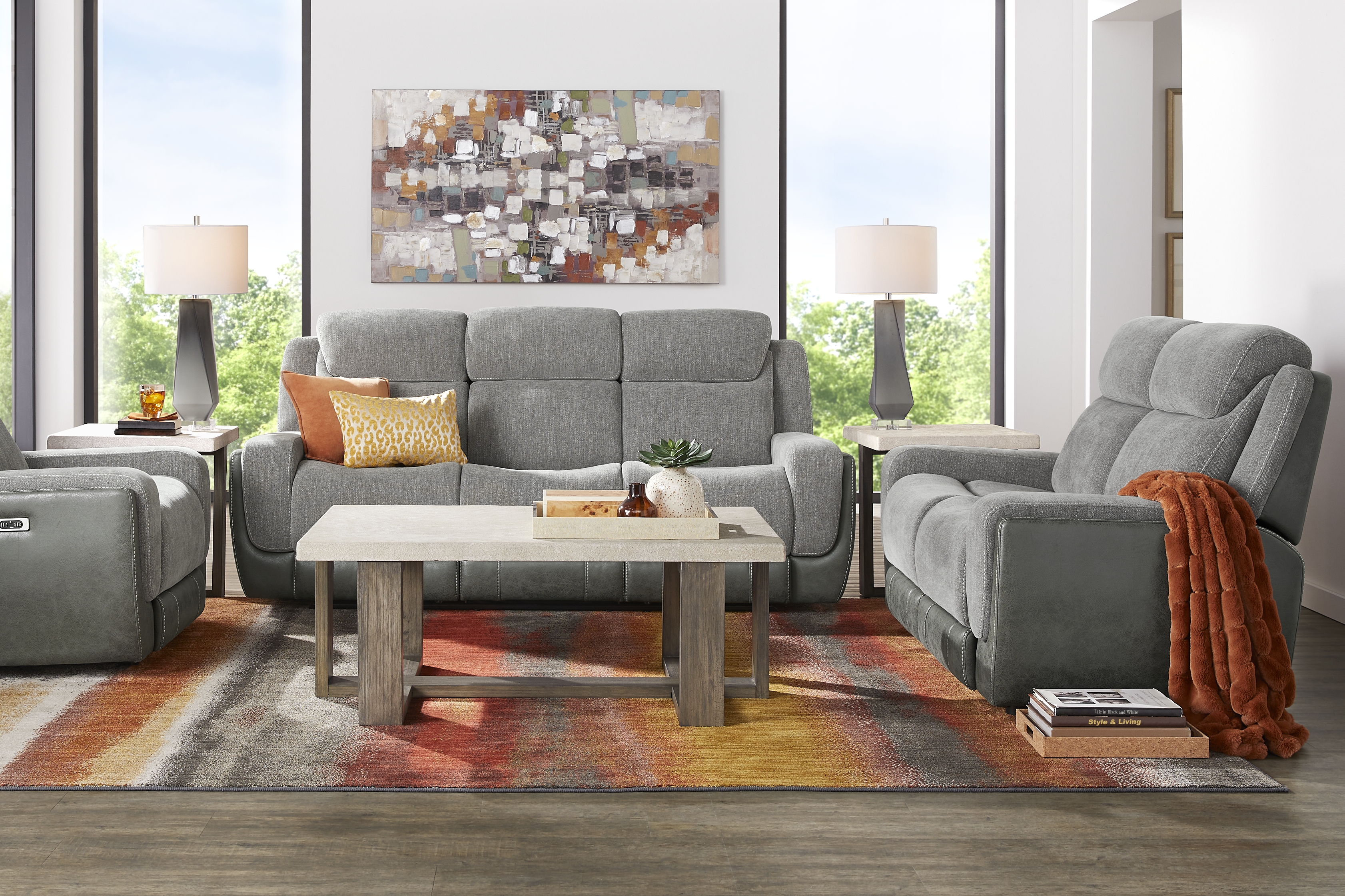 State Street Gray 5 Pc Living Room with Reclining Sofa - Thumbnail - Image 1