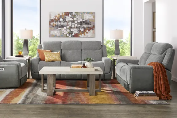 State Street Gray Dual Power Reclining Sofa
