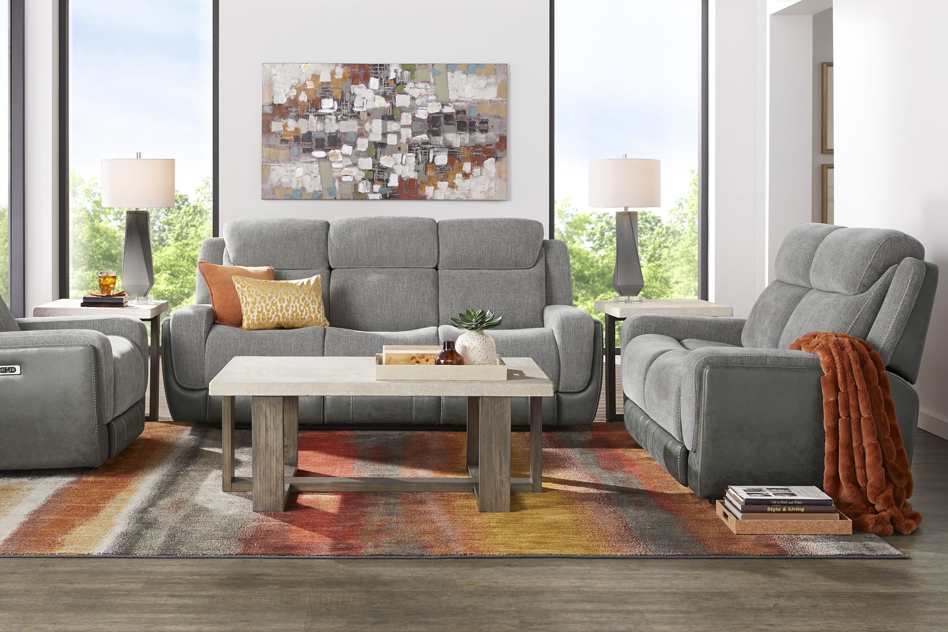 State Street Gray 5 Pc Living Room with Dual Power Reclining Sofa - Image 1